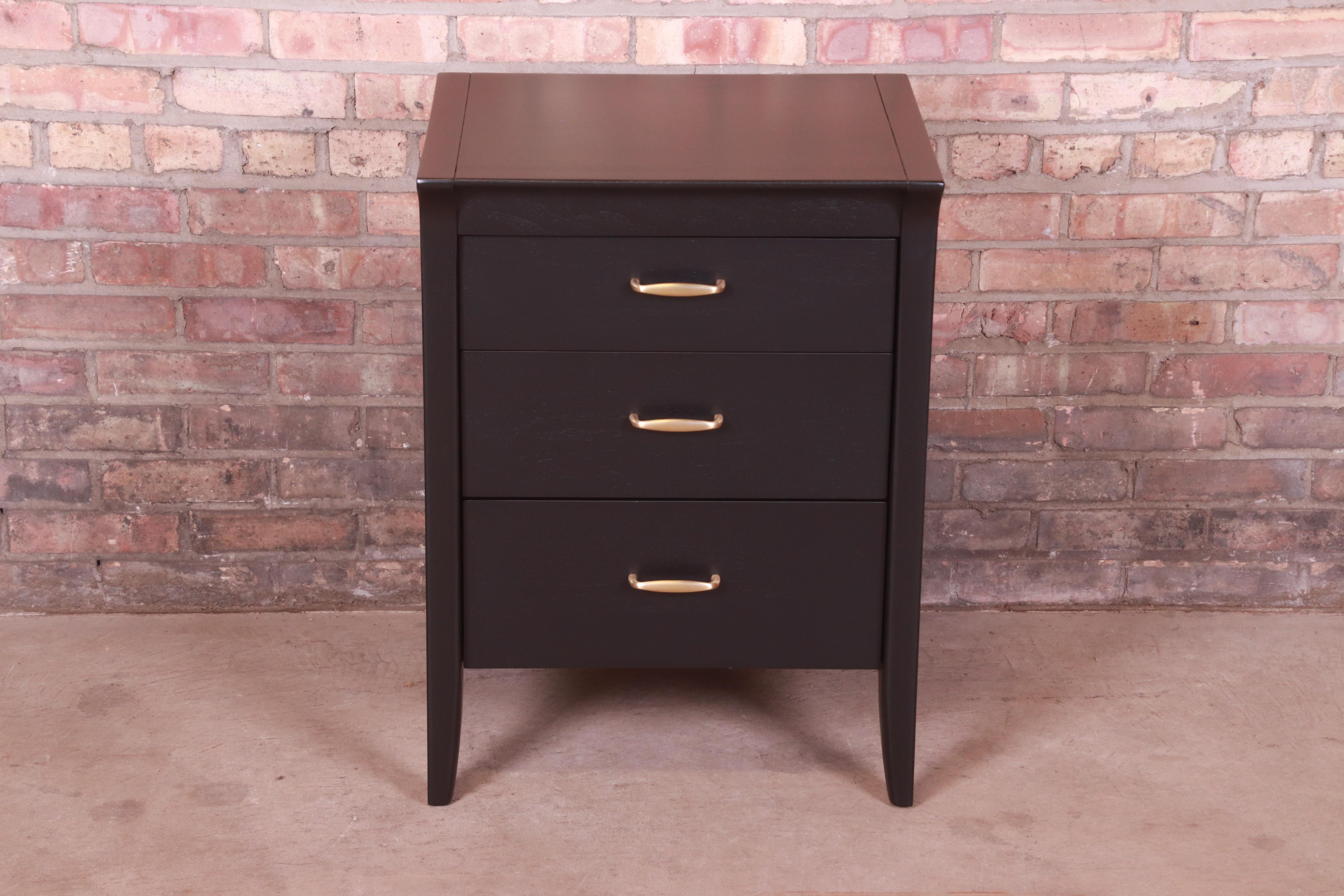 Mid-Century Modern John Van Koert for Drexel Profile Black Lacquered Three-Drawer Chest, Refinished