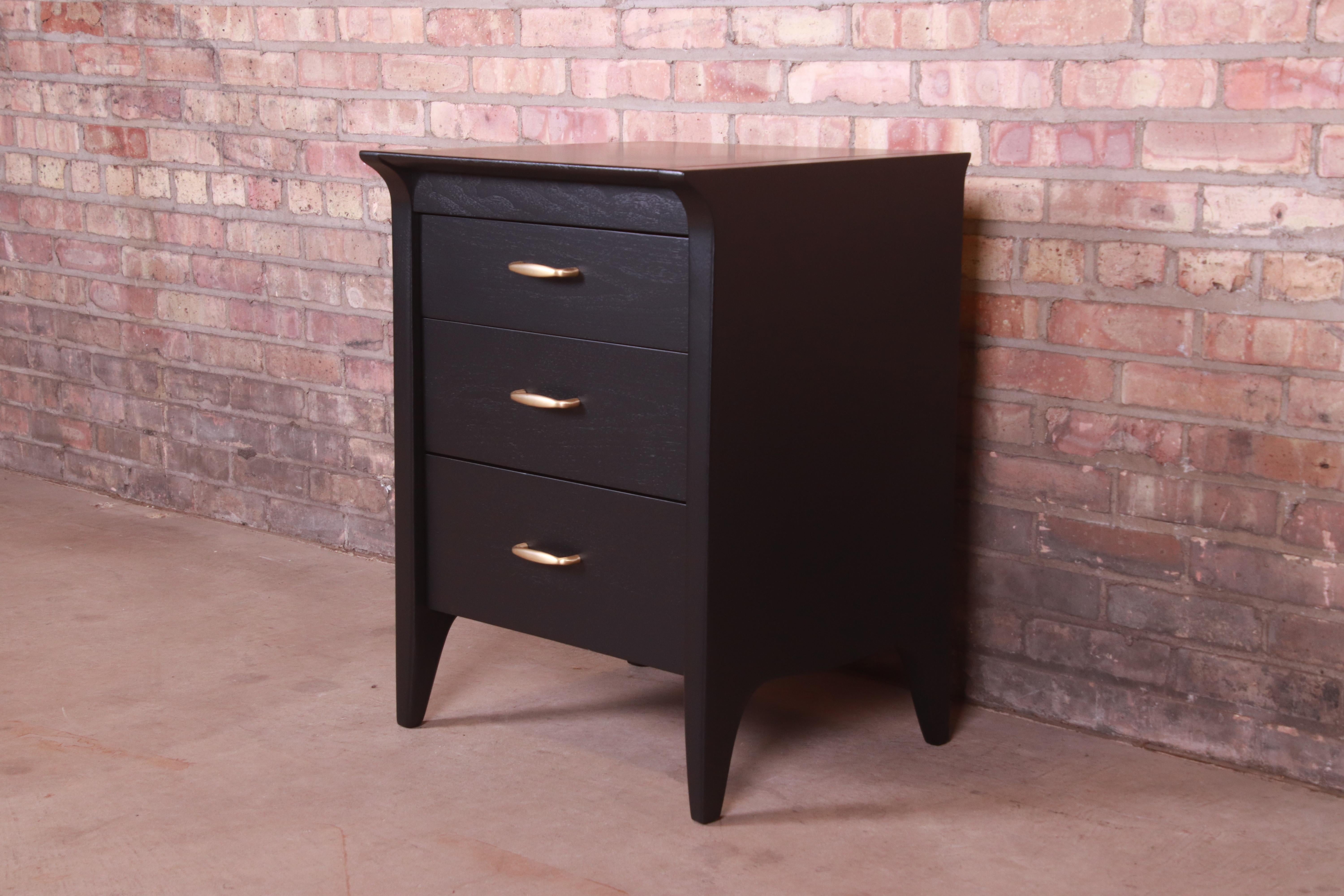 John Van Koert for Drexel Profile Black Lacquered Three-Drawer Chest, Refinished In Good Condition In South Bend, IN