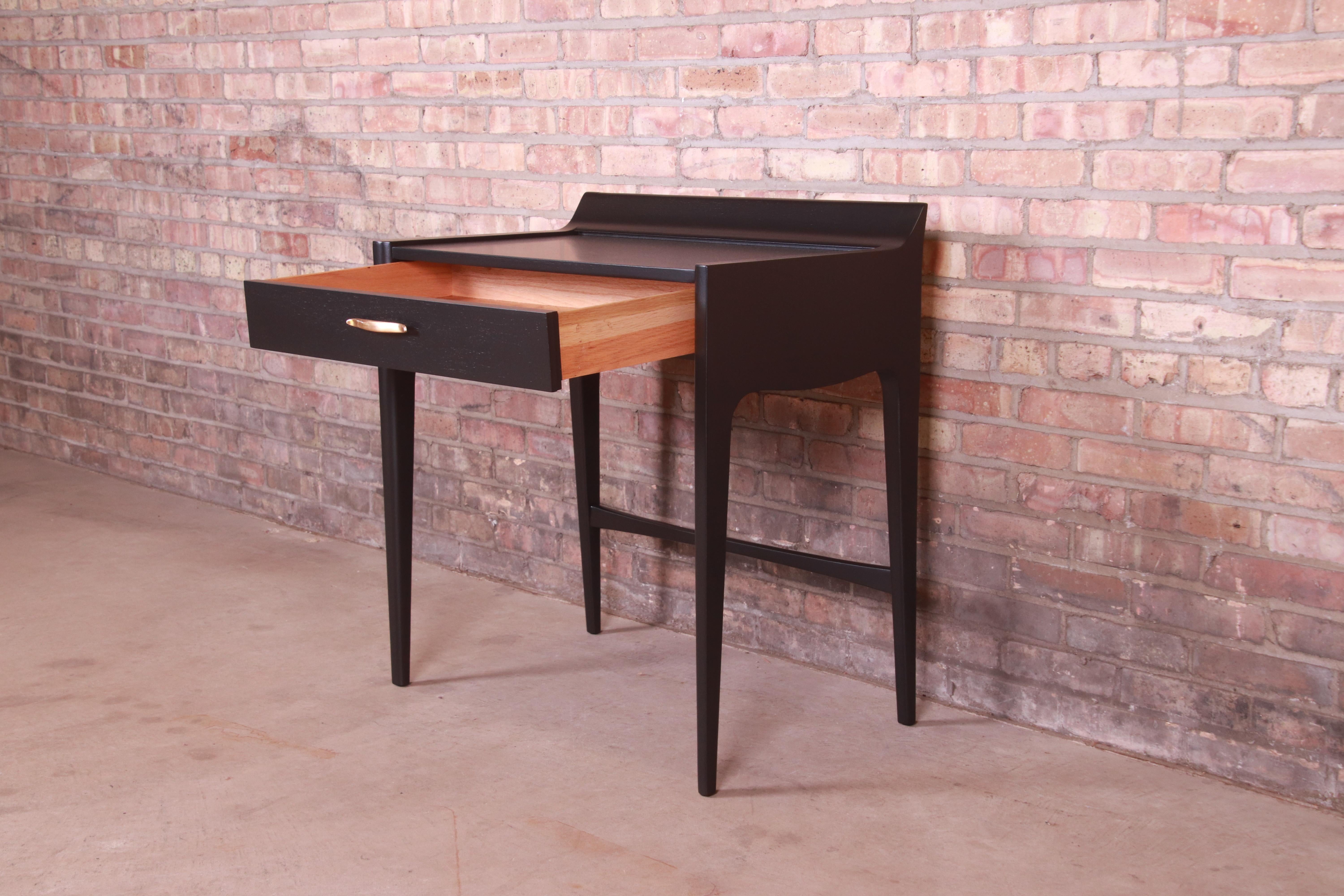 John Van Koert for Drexel Profile Black Lacquered Writing Desk, Newly Refinished 4