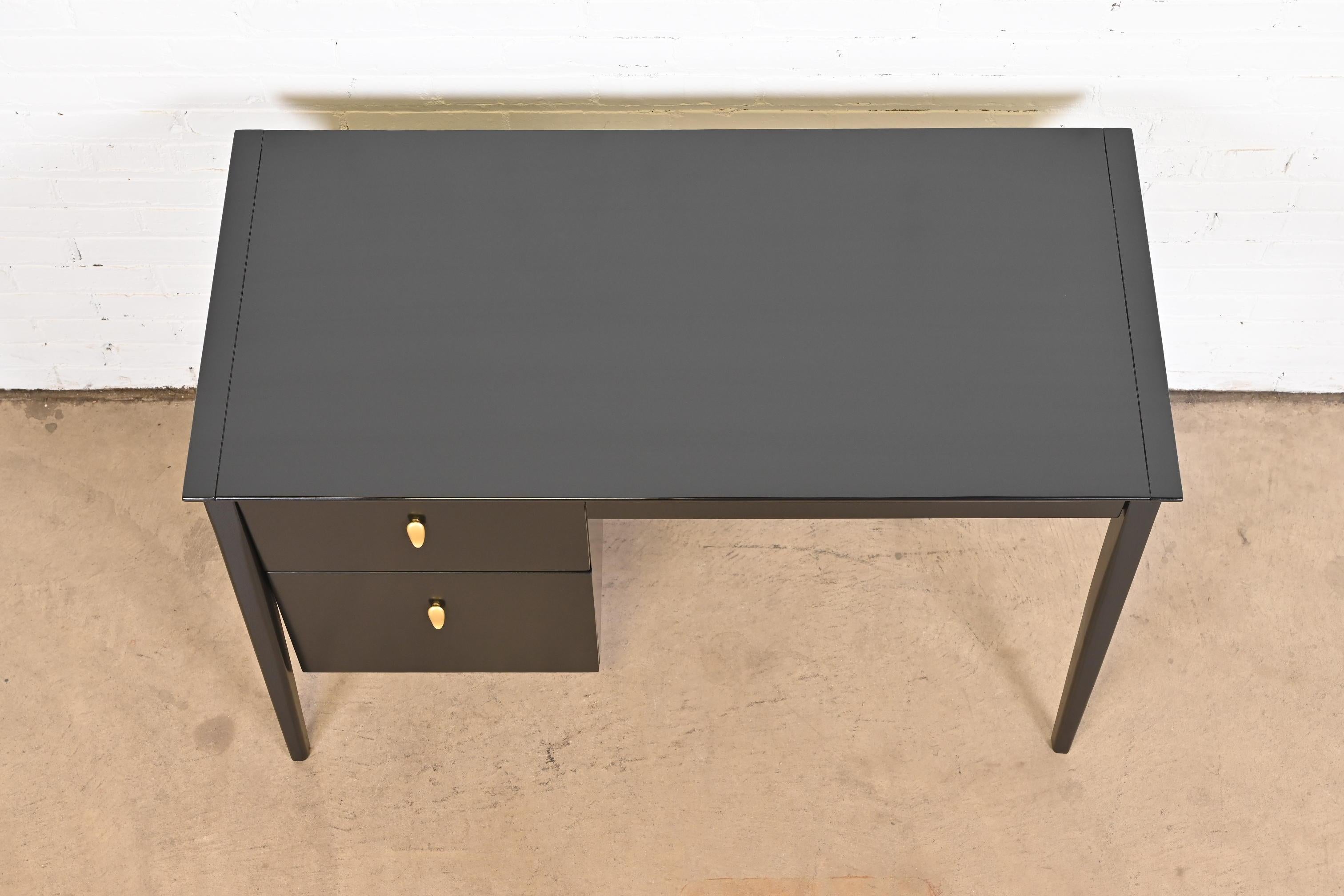 John Van Koert for Drexel Profile Black Lacquered Writing Desk, Newly Refinished 6