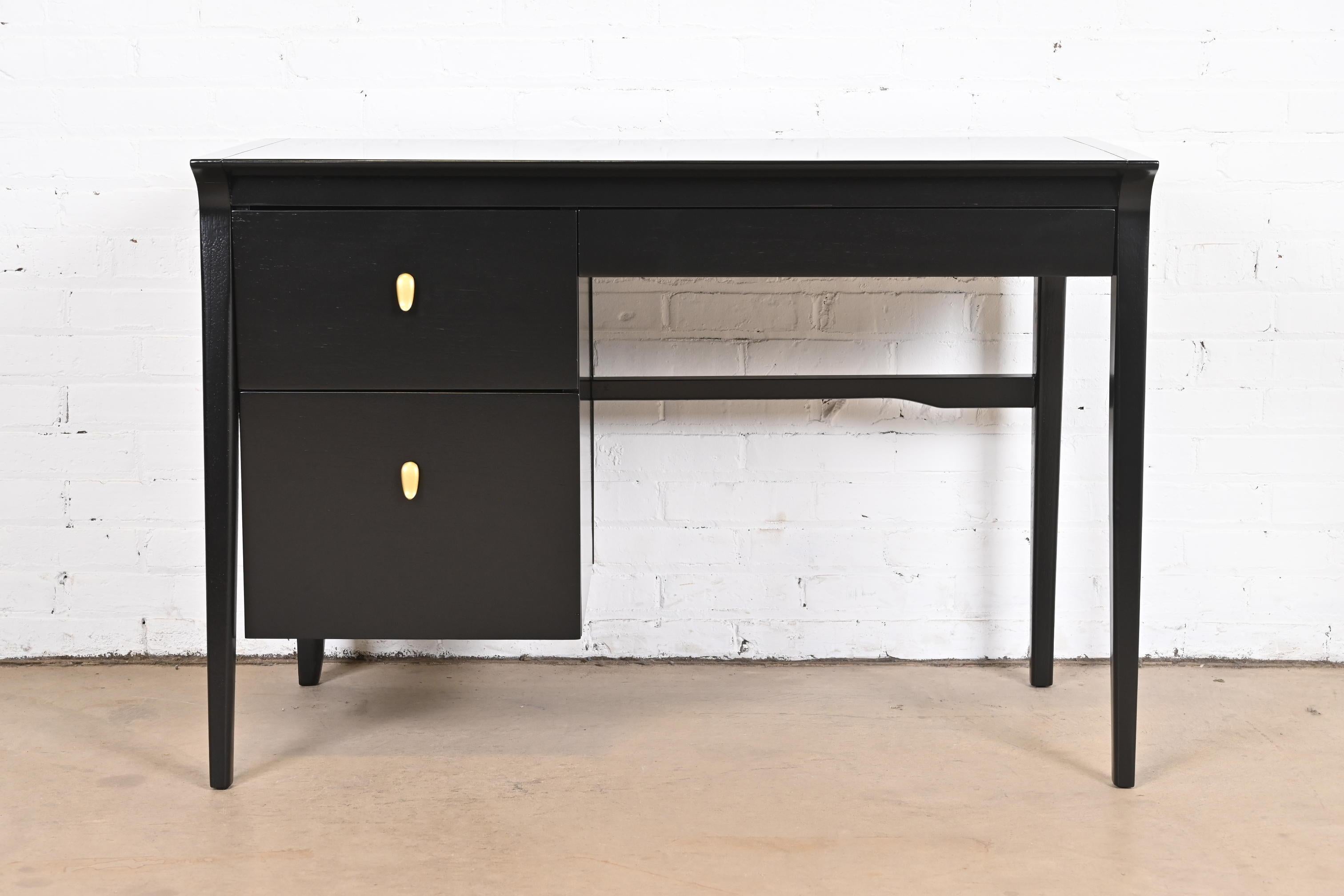John Van Koert for Drexel Profile Black Lacquered Writing Desk, Newly Refinished In Good Condition In South Bend, IN