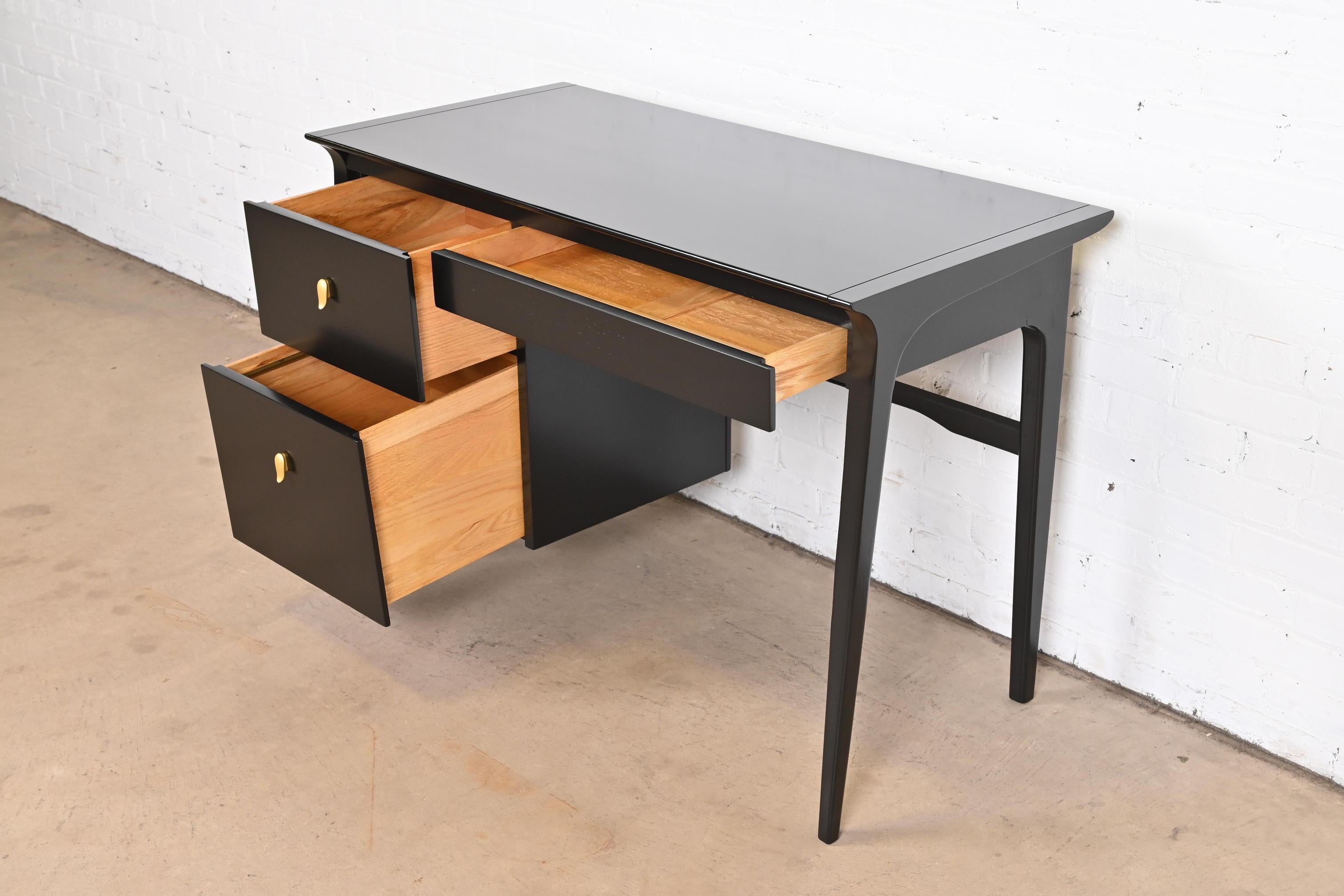 John Van Koert for Drexel Profile Black Lacquered Writing Desk, Newly Refinished 1