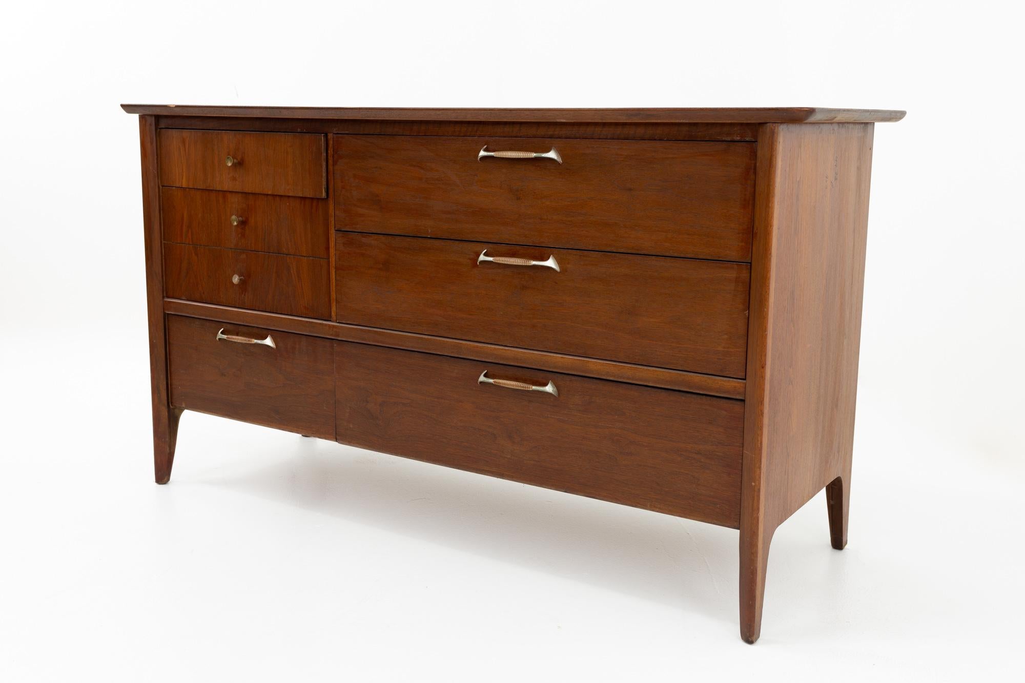 John Van Koert for Drexel Profile mid century 6 drawer lowboy dresser
This dresser is 56 wide x 20 deep x 31 inches high

All pieces of furniture can be had in what we call restored vintage condition. That means the piece is restored upon