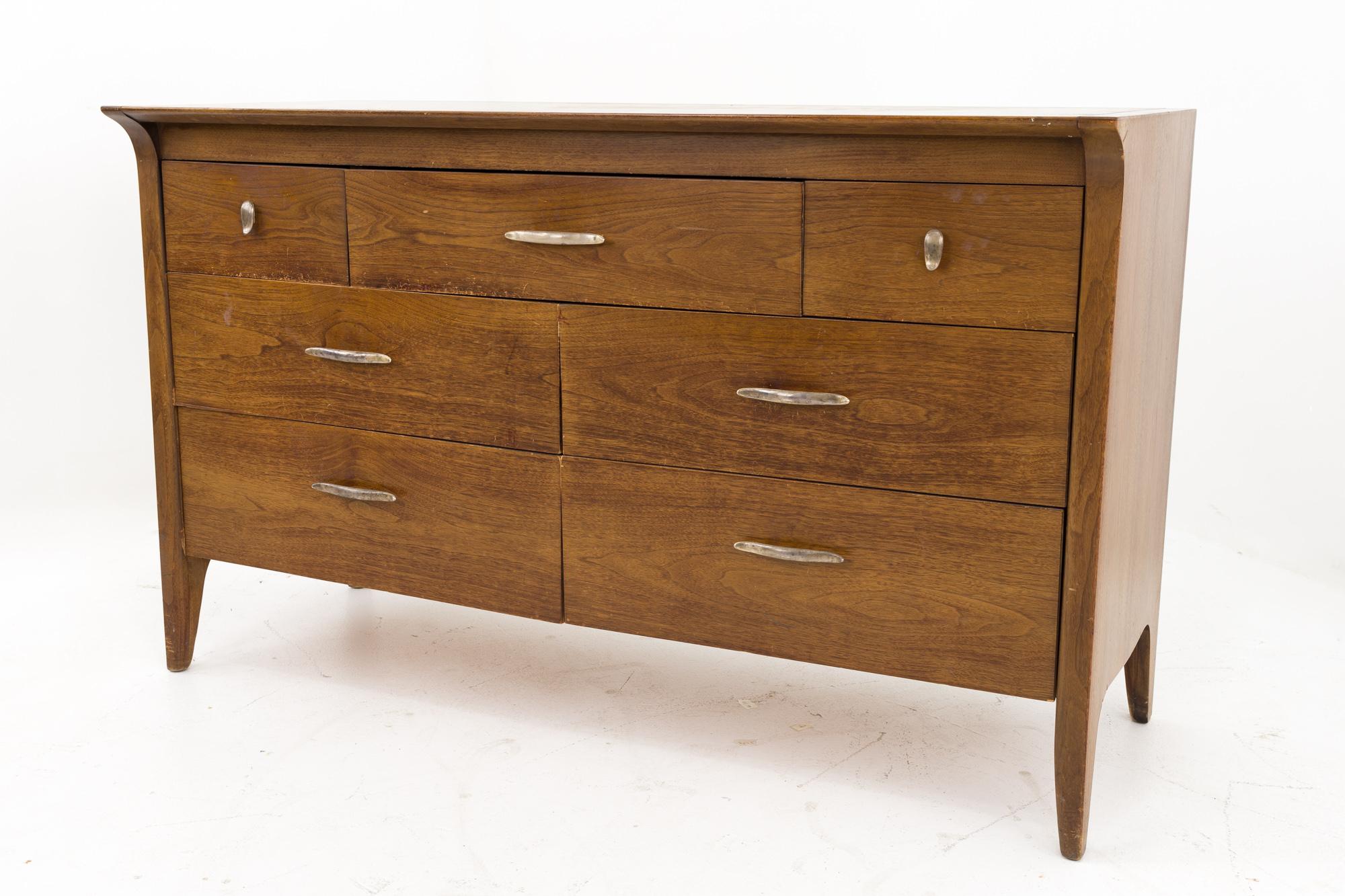 John Van Koert for Drexel profile mid century 7 drawer lowboy dresser
Dresser is: 52 wide x 21 deep x 32.5 inches high

All pieces of furniture can be had in what we call restored vintage condition. That means the piece is restored upon purchase