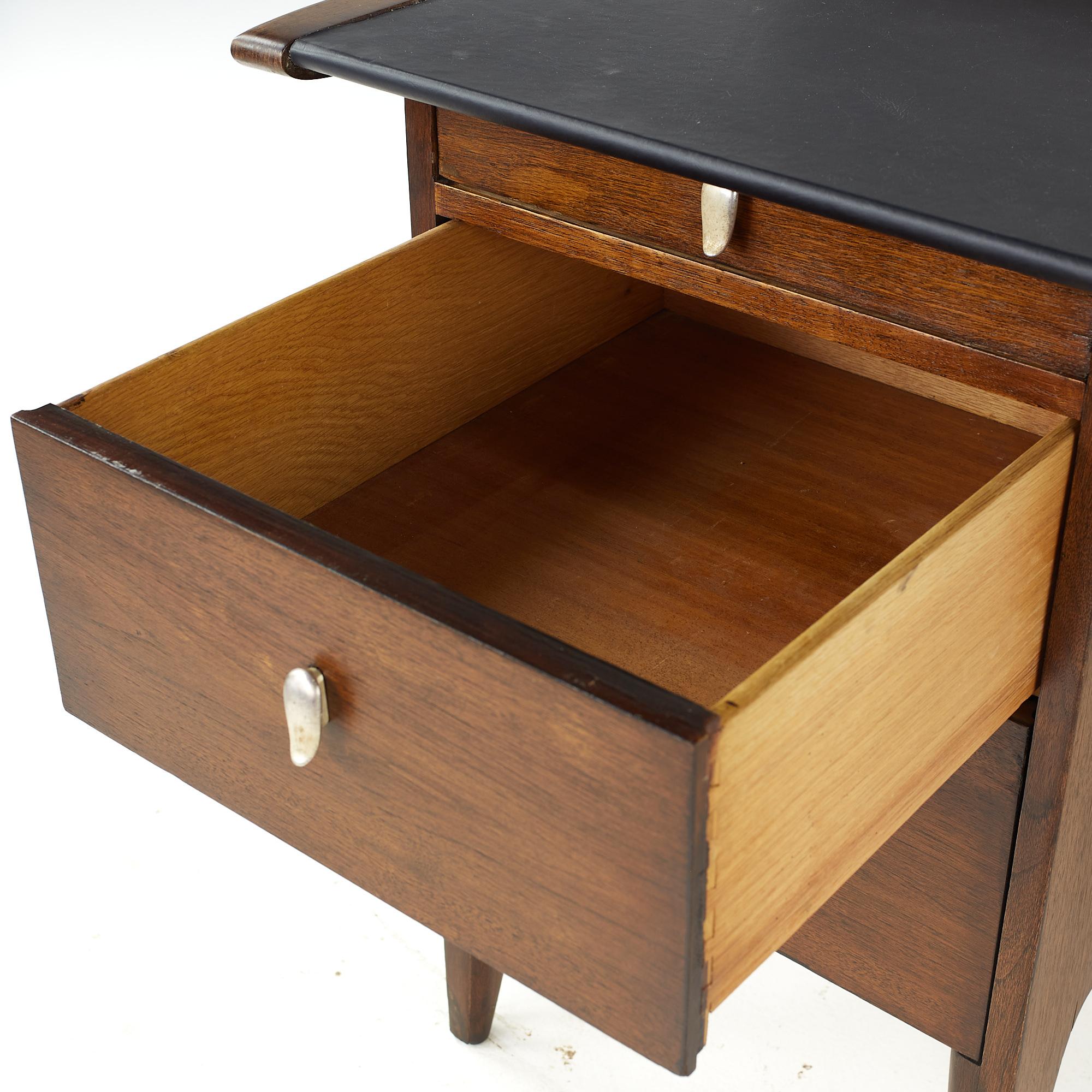 John Van Koert for Drexel Profile Mid Century Leather Top Walnut Desk For Sale 4