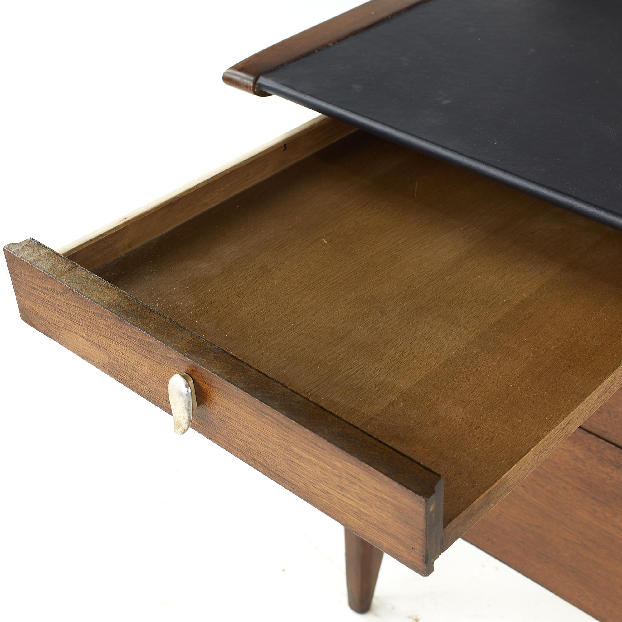 John Van Koert for Drexel Profile Mid Century Leather Top Walnut Desk For Sale 5
