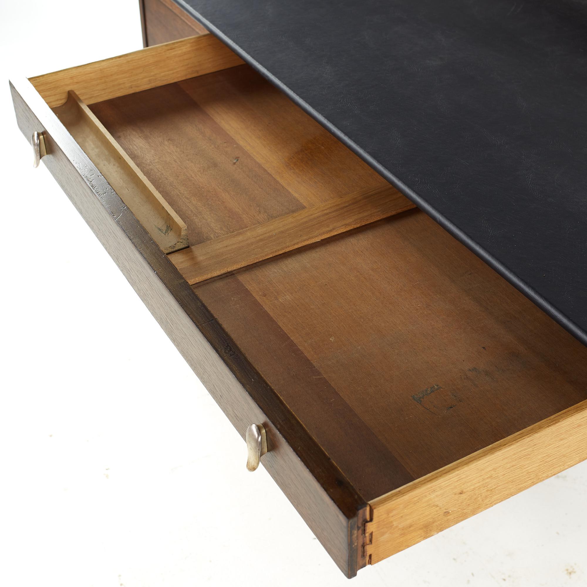 John Van Koert for Drexel Profile Mid Century Leather Top Walnut Desk For Sale 6