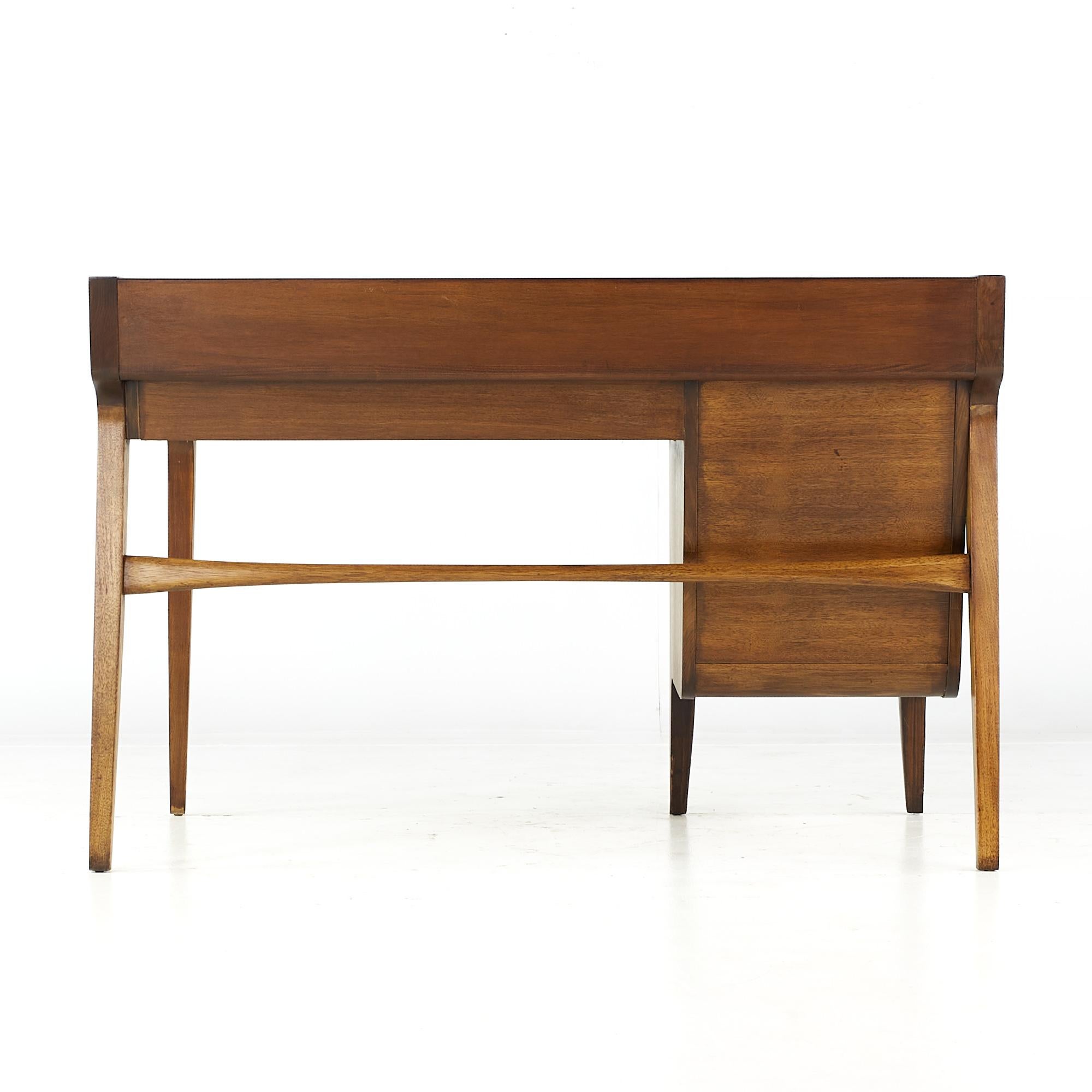 American John Van Koert for Drexel Profile Mid Century Leather Top Walnut Desk For Sale