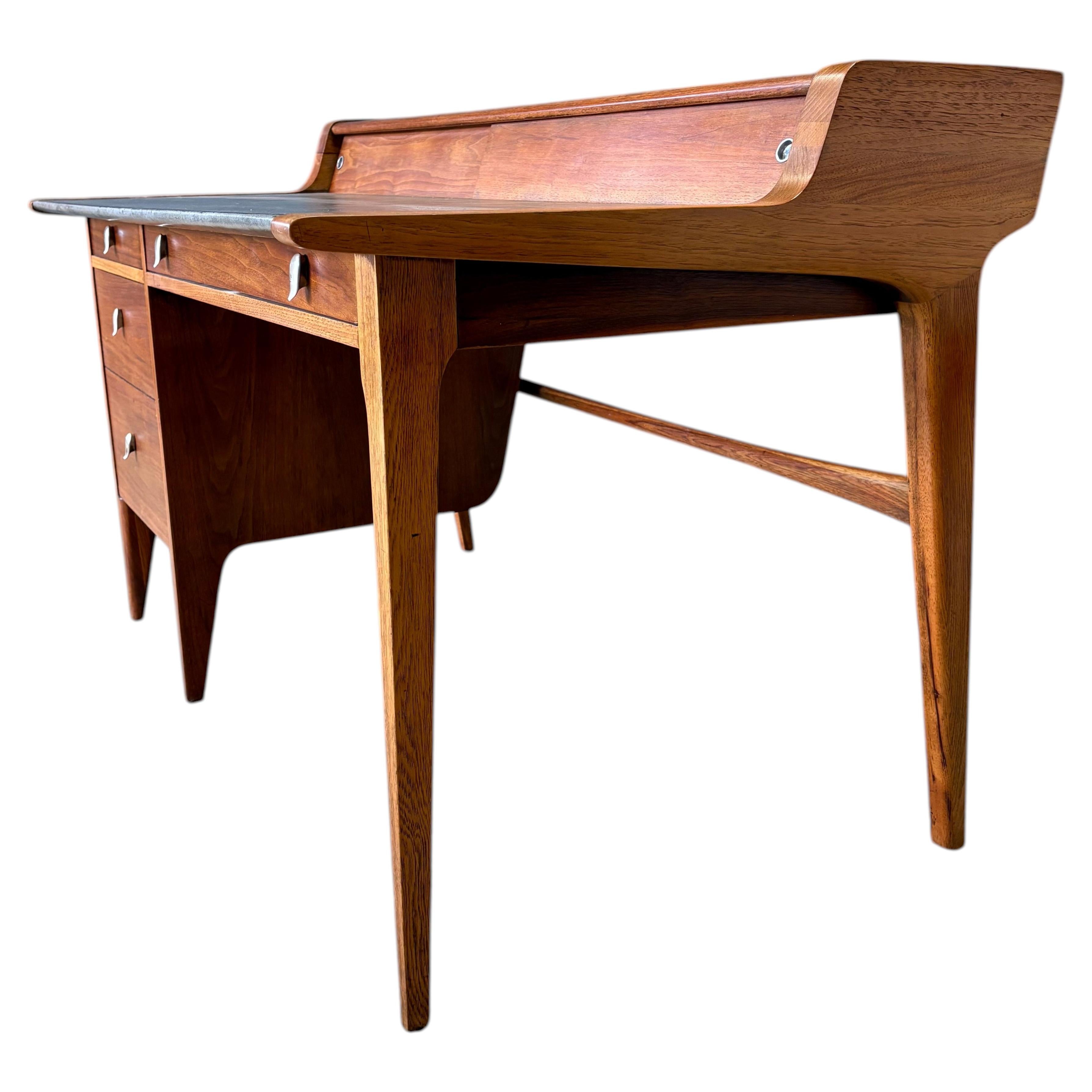 John Van Koert for Drexel Profile Mid Century Leather Top Walnut Desk