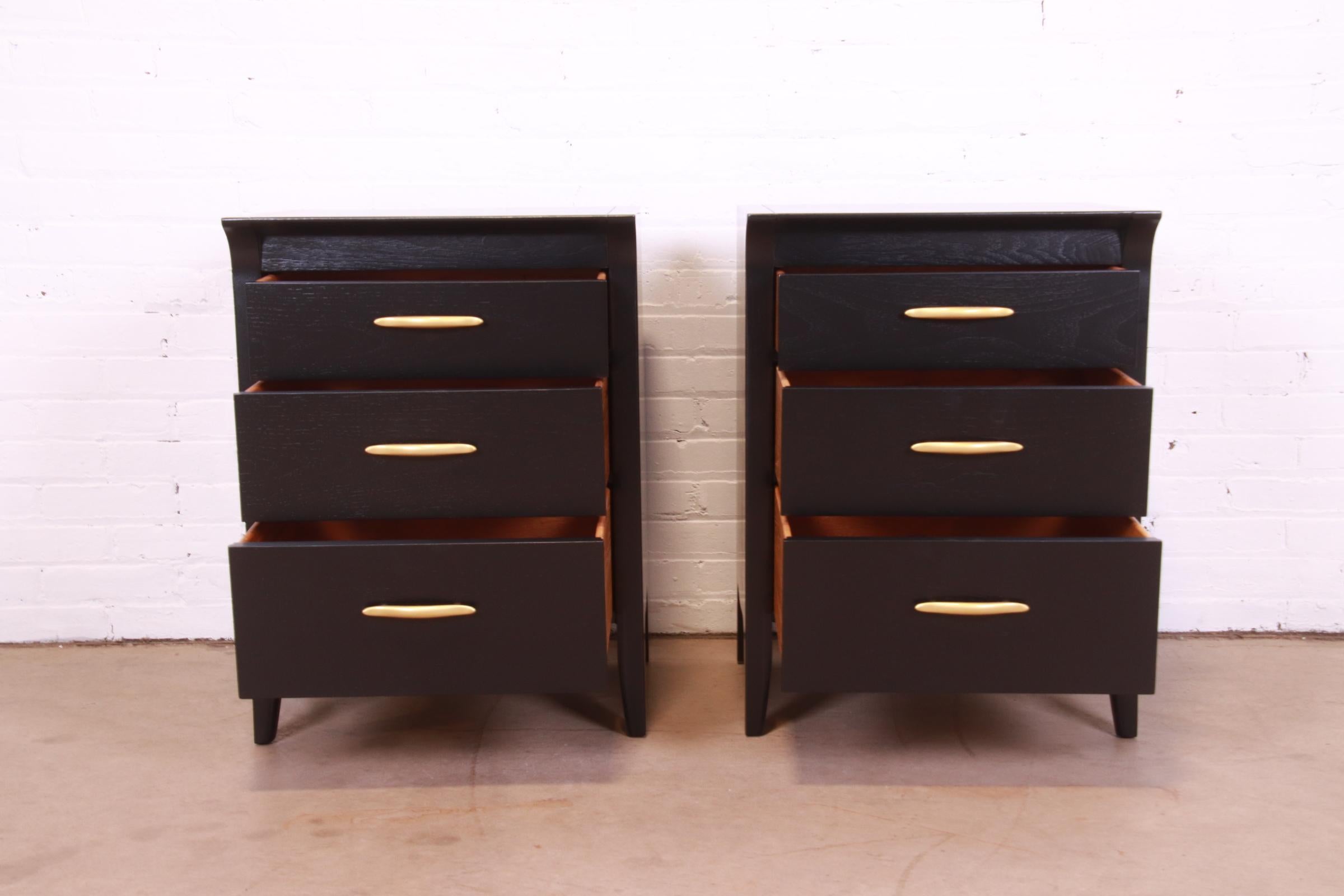 John Van Koert for Drexel Profile Mid-Century Modern Black Lacquered Nightstands For Sale 2