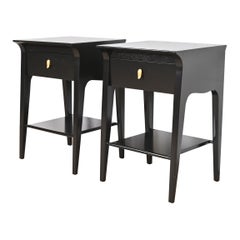 John Van Koert for Drexel Profile Mid-Century Modern Black Lacquered Nightstands