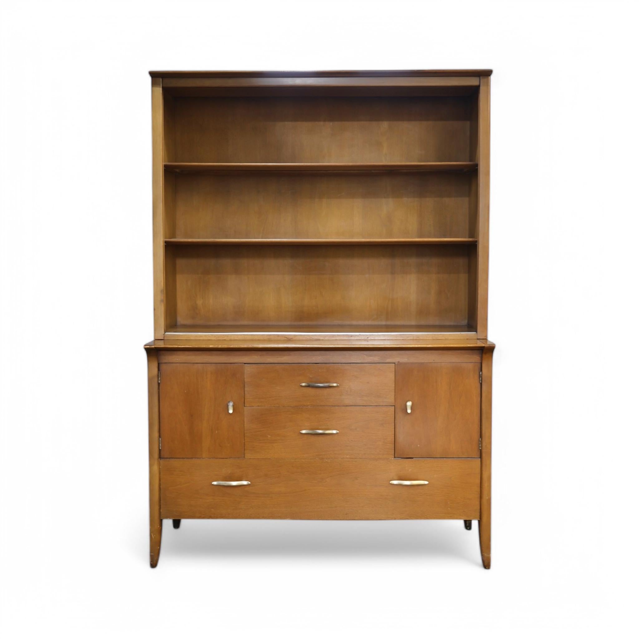 Walnut John Van Koert for Drexel Profile Vintage Mid Century Modern 2 Piece Buffet & Hu For Sale