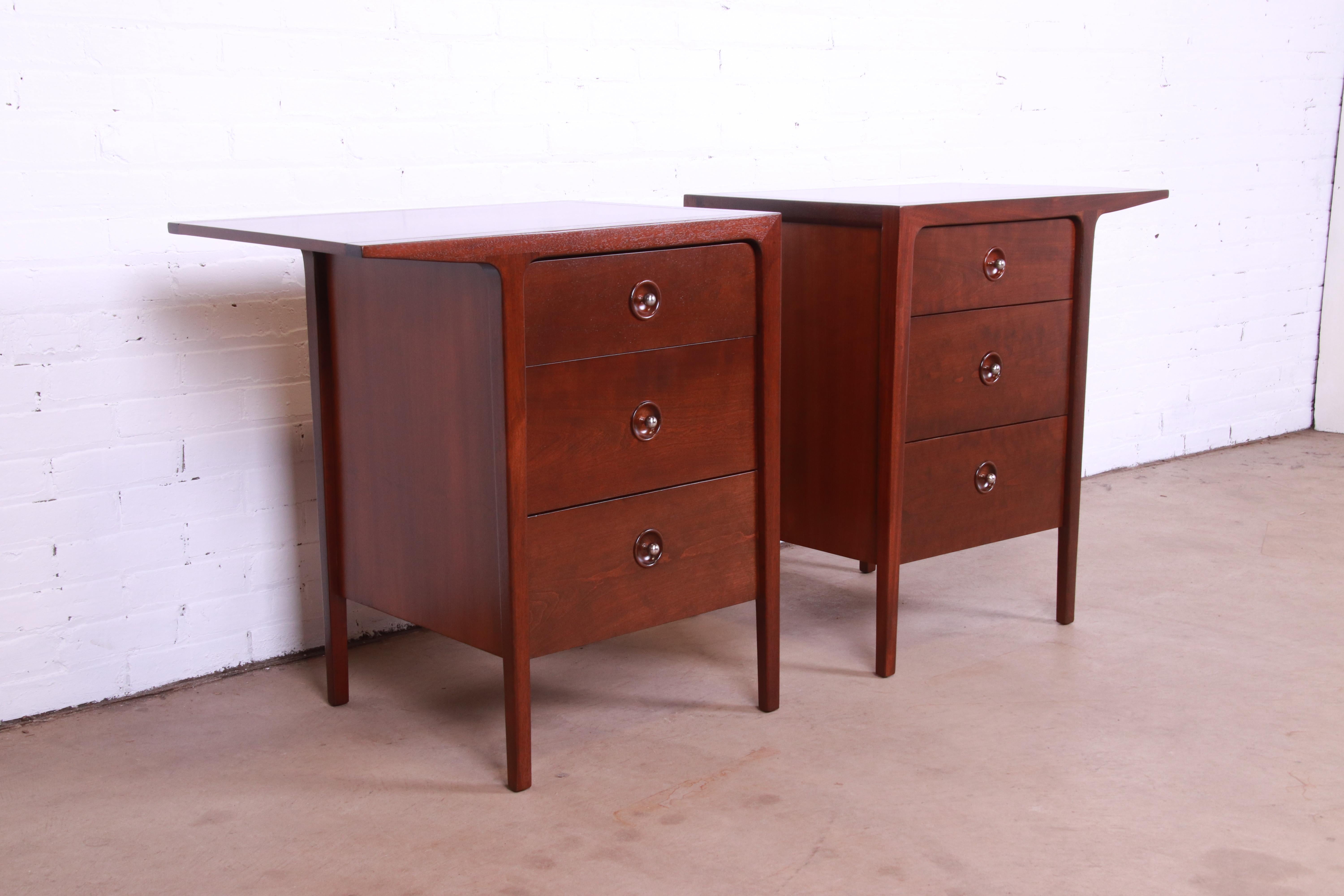 Mid-20th Century John Van Koert for Drexel Sculpted Walnut Bedside Chests, Newly Refinished