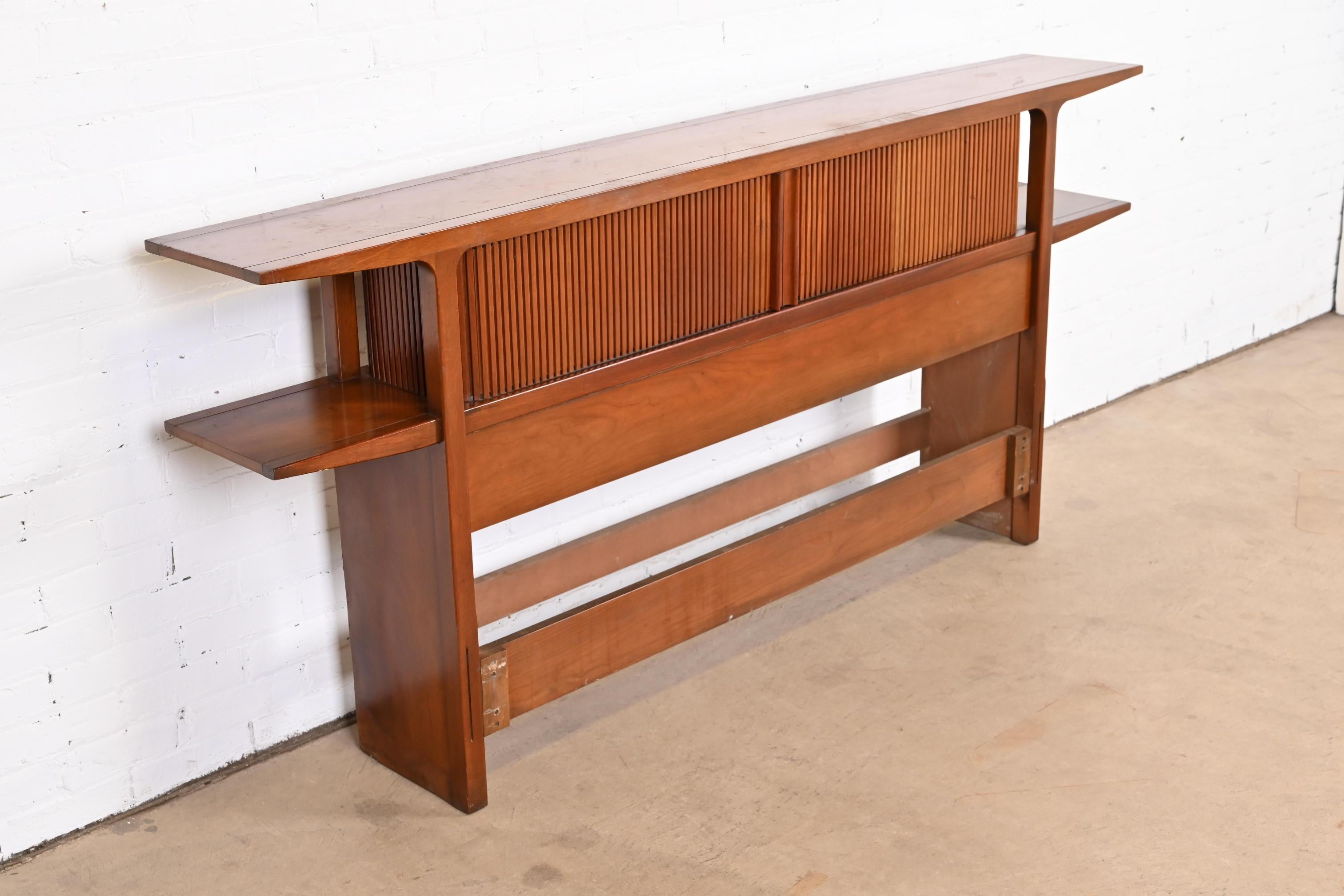 Mid-20th Century John Van Koert for Drexel Sculpted Walnut Tambour Door Bookcase Headboard, 1956