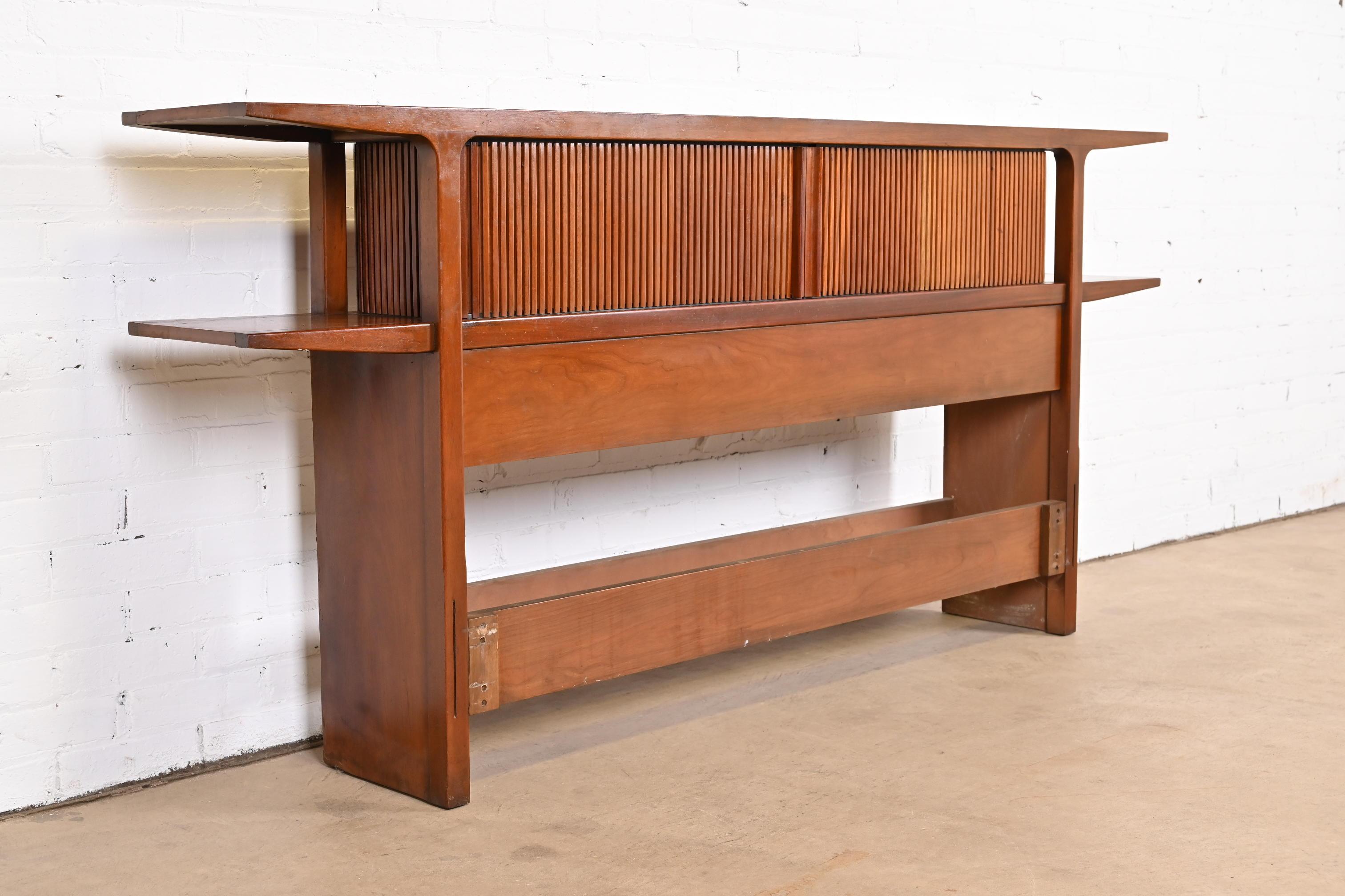 John Van Koert for Drexel Sculpted Walnut Tambour Door Bookcase Headboard, 1956 1