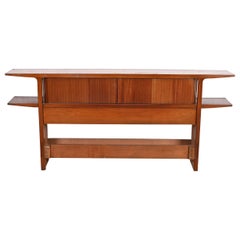 John Van Koert for Drexel Sculpted Walnut Tambour Door Bookcase Headboard, 1956