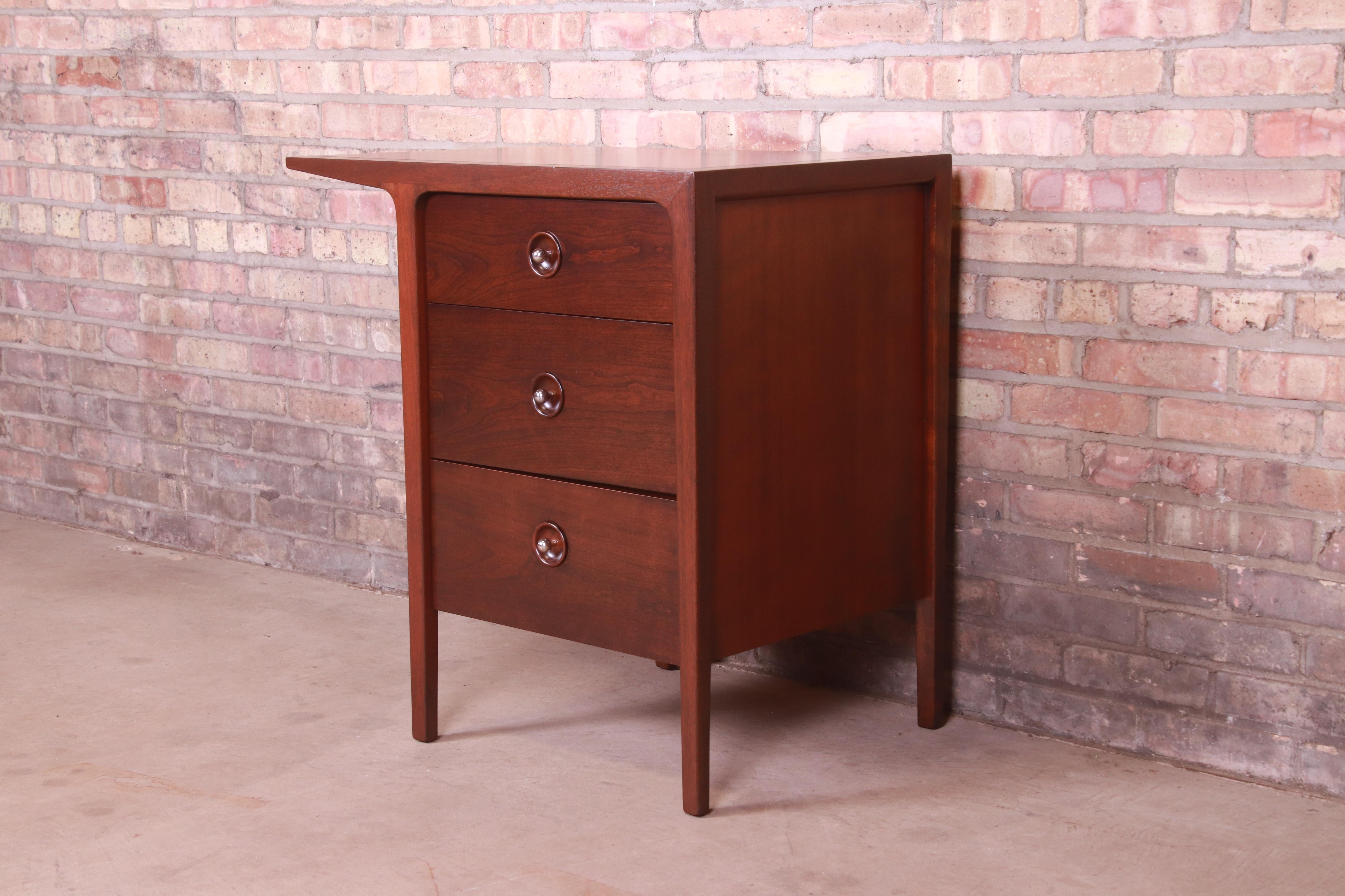 John Van Koert for Drexel Walnut Bachelor Chest or Nightstand, Newly Refinished In Good Condition In South Bend, IN