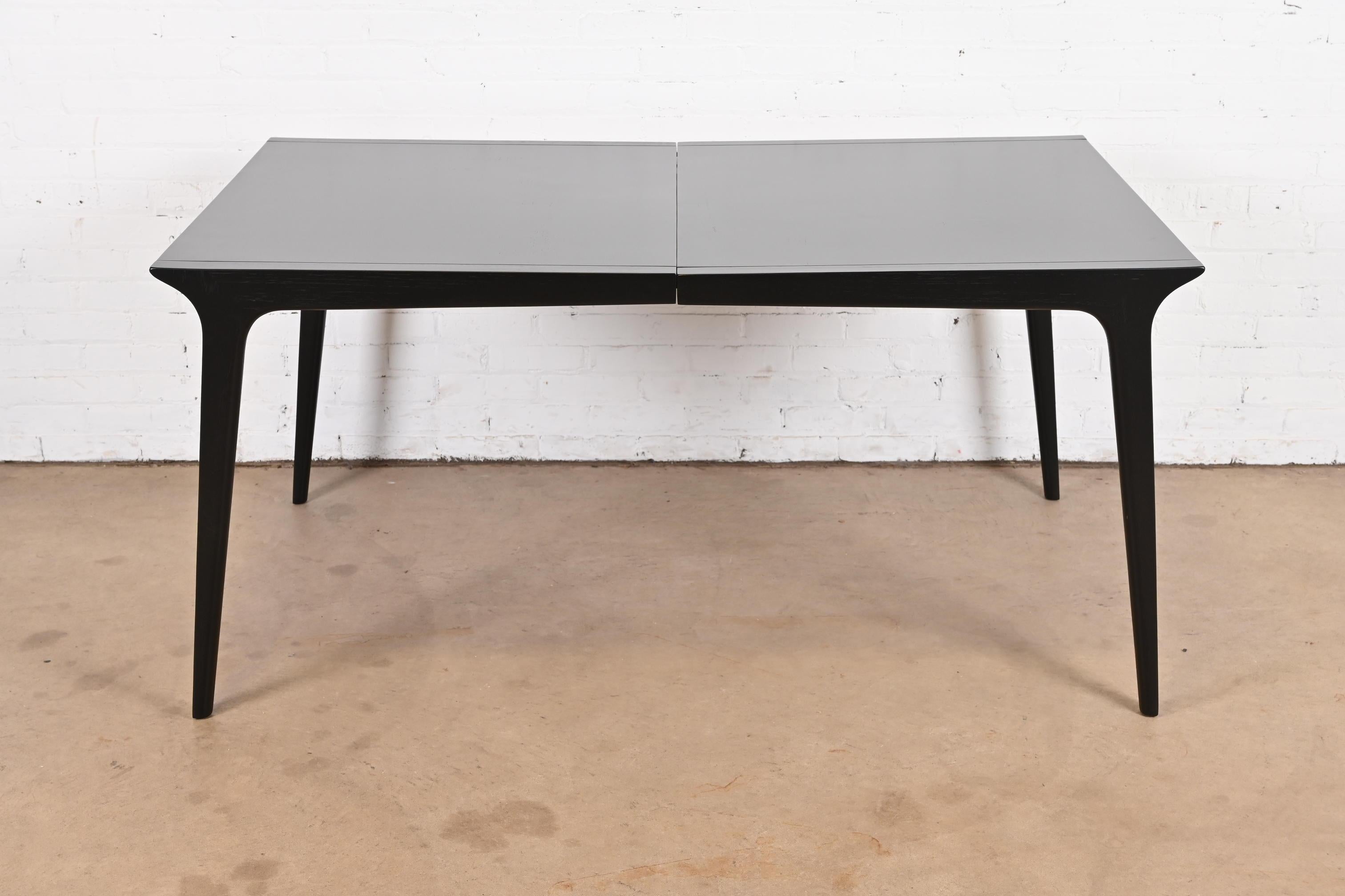 John Van Koert Mid-Century Modern Black Lacquered Dining Table, Newly Refinished 4