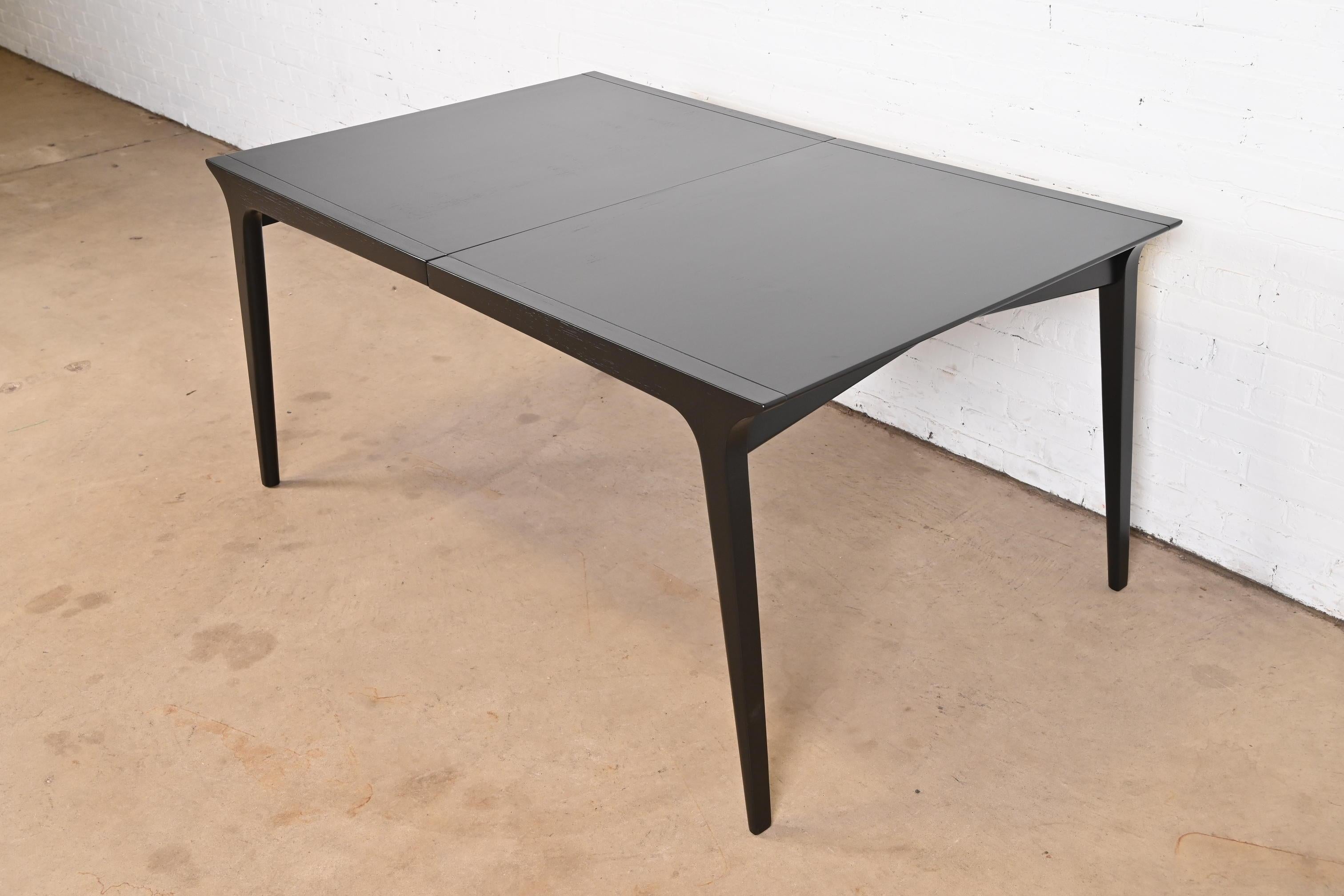 John Van Koert Mid-Century Modern Black Lacquered Dining Table, Newly Refinished 5