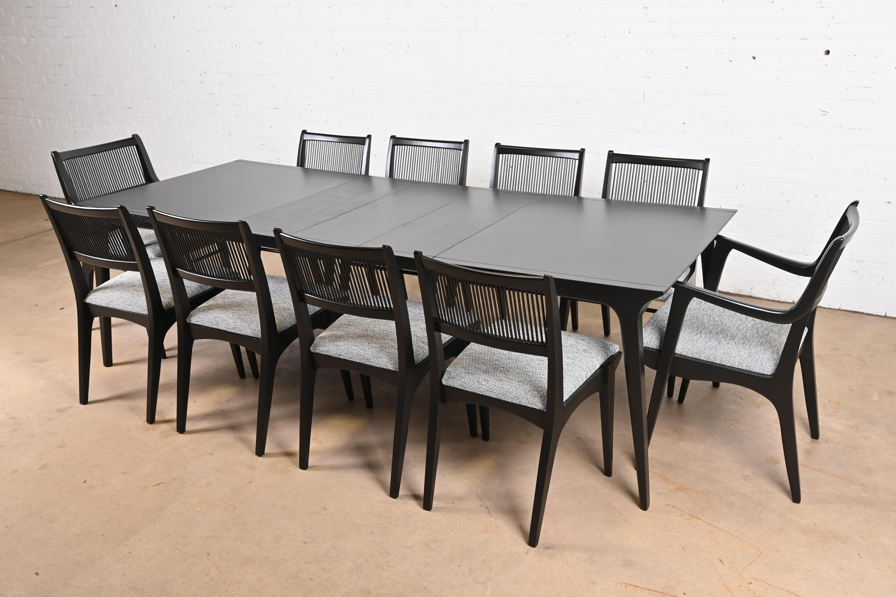 John Van Koert Mid-Century Modern Black Lacquered Dining Table, Newly Refinished 8