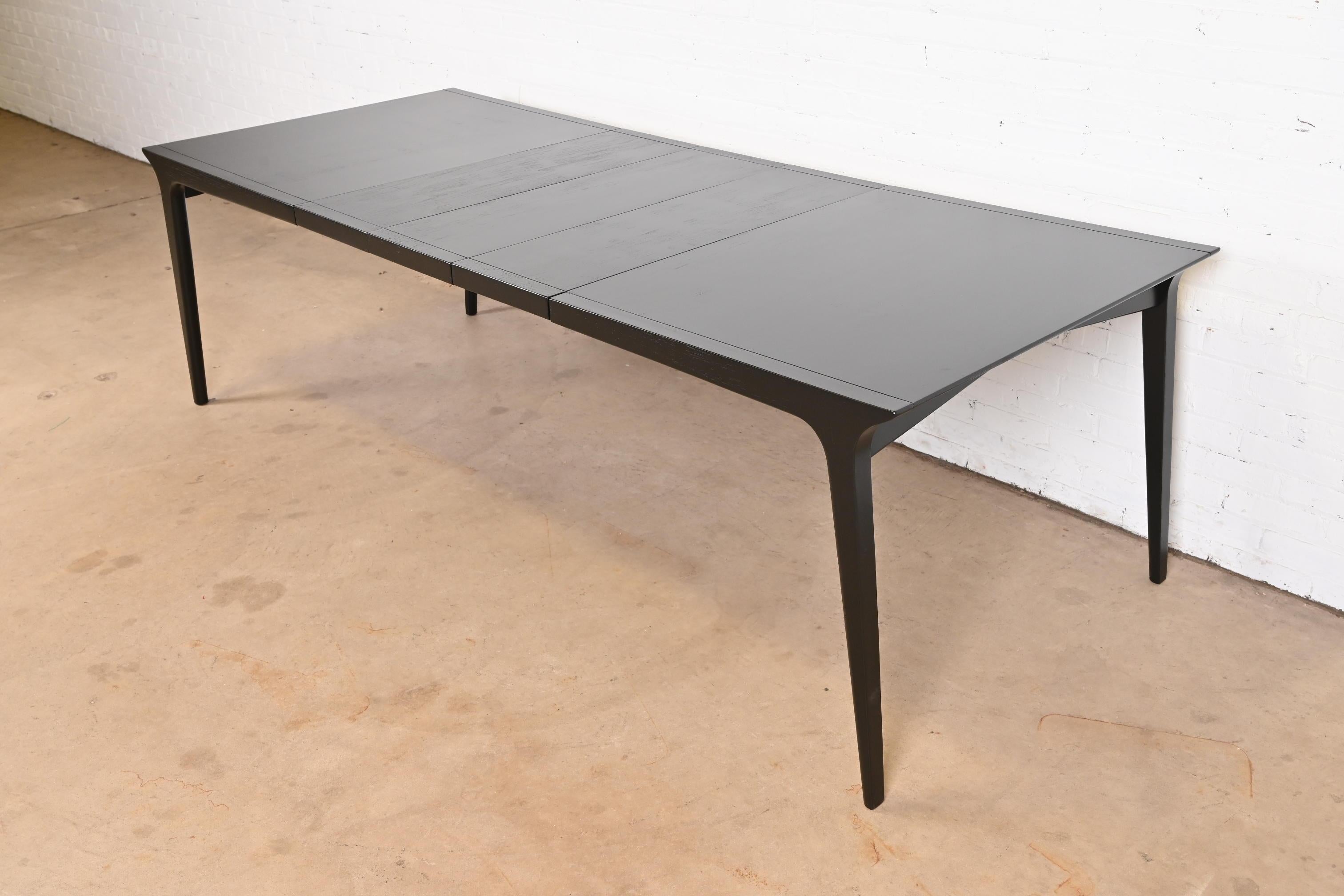 John Van Koert Mid-Century Modern Black Lacquered Dining Table, Newly Refinished In Good Condition In South Bend, IN