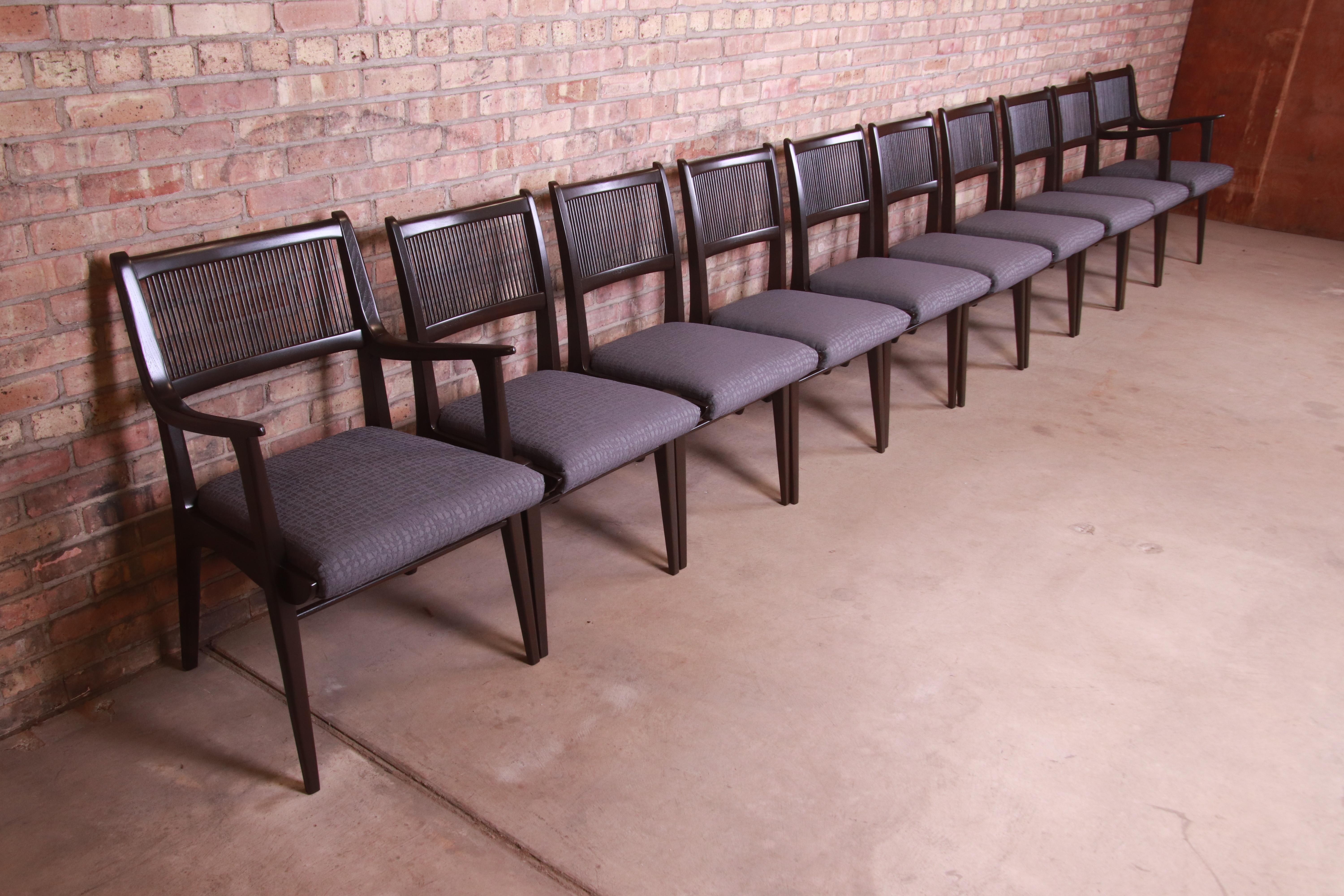 John Van Koert Mid-Century Modern Restored Walnut Dining Chairs, Set of Ten In Good Condition In South Bend, IN
