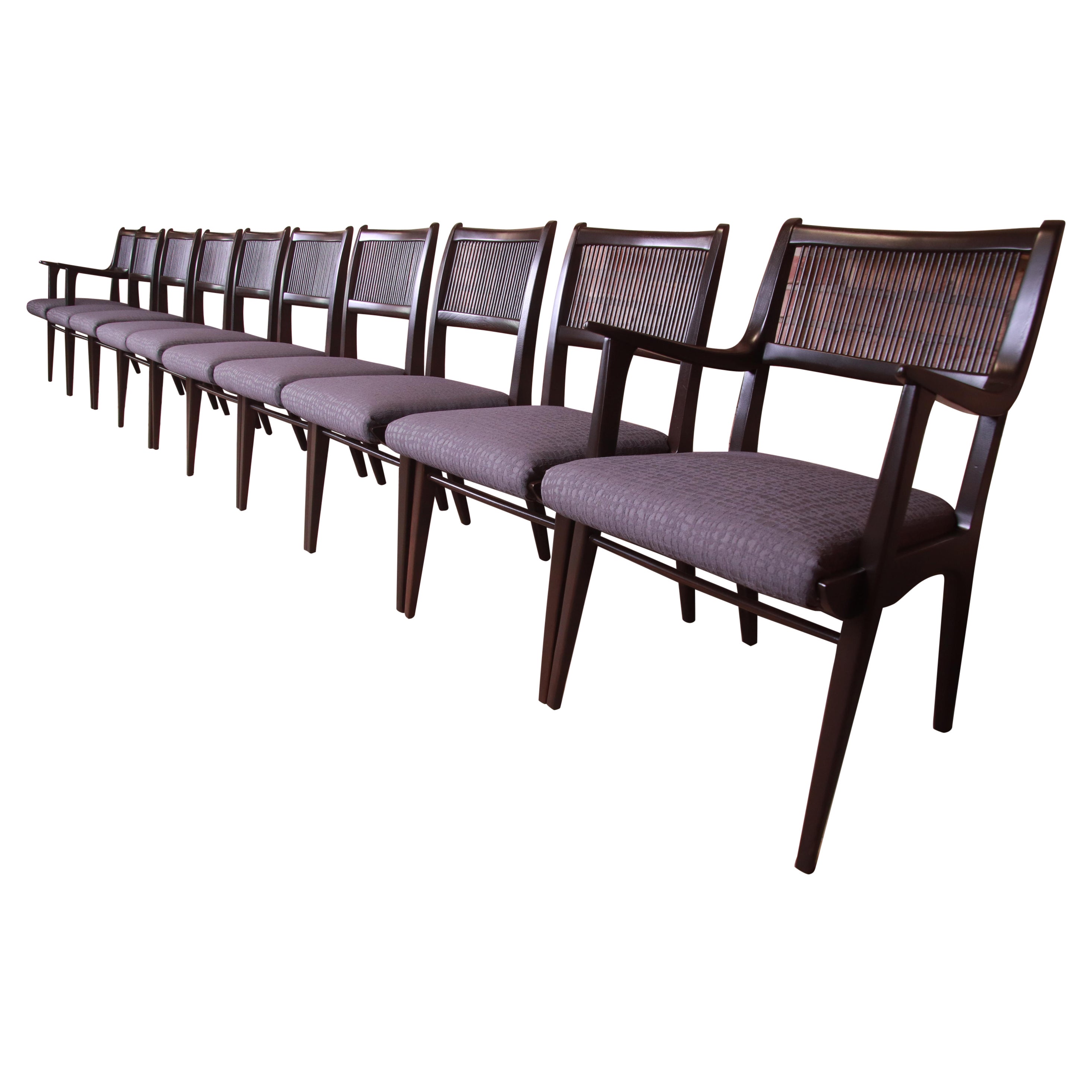 John Van Koert Mid-Century Modern Restored Walnut Dining Chairs, Set of Ten