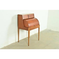 John Van Koert Mid-Century Modern Sculpted Cherry Wood Roll Top Desk, 1959