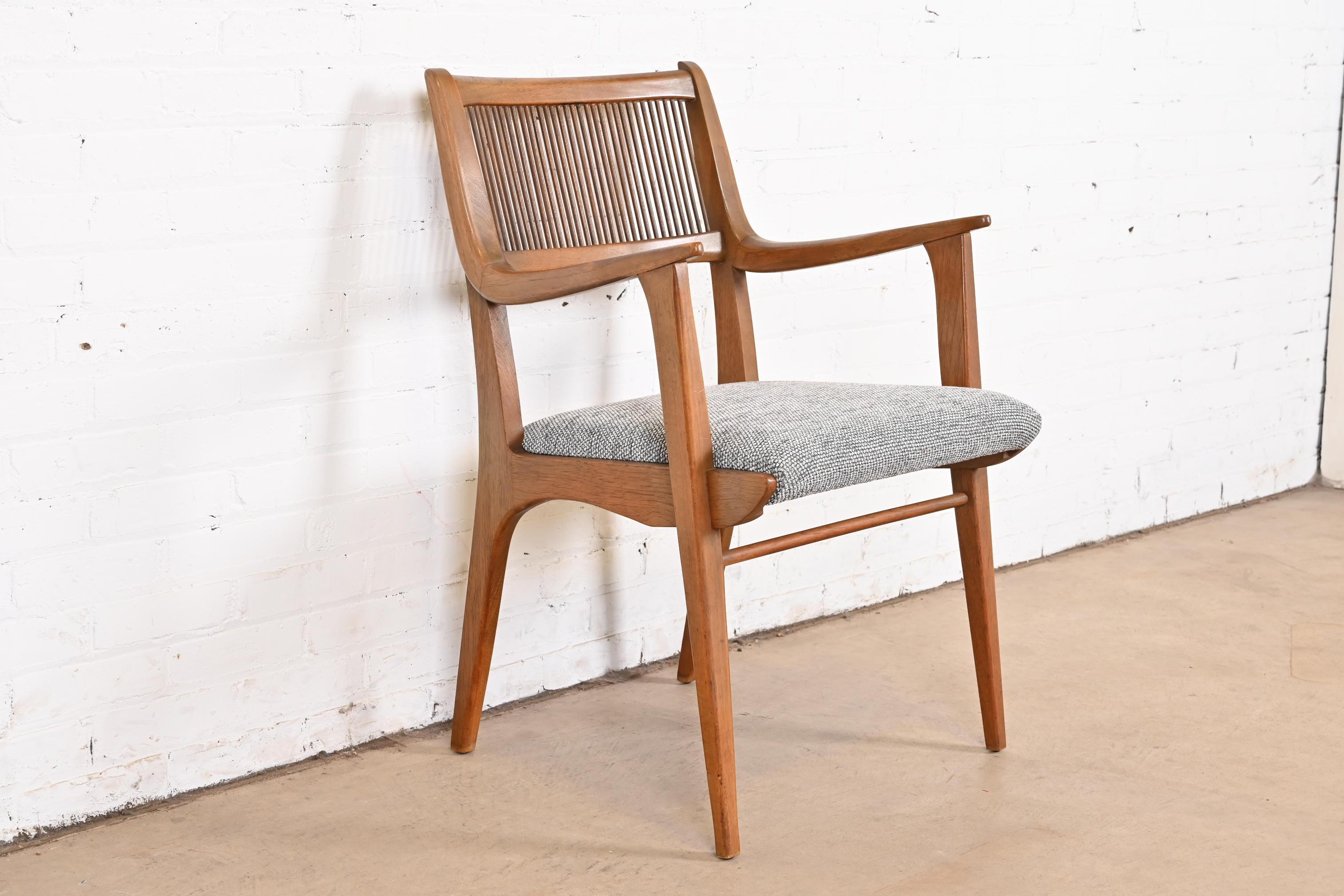 Upholstery John Van Koert Mid-Century Modern Sculpted Walnut Armchair, Newly Reupholstered
