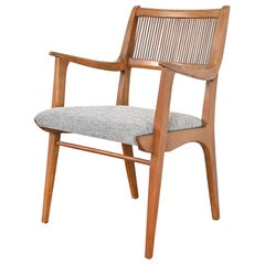 John Van Koert Mid-Century Modern Sculpted Walnut Armchair, Newly Reupholstered