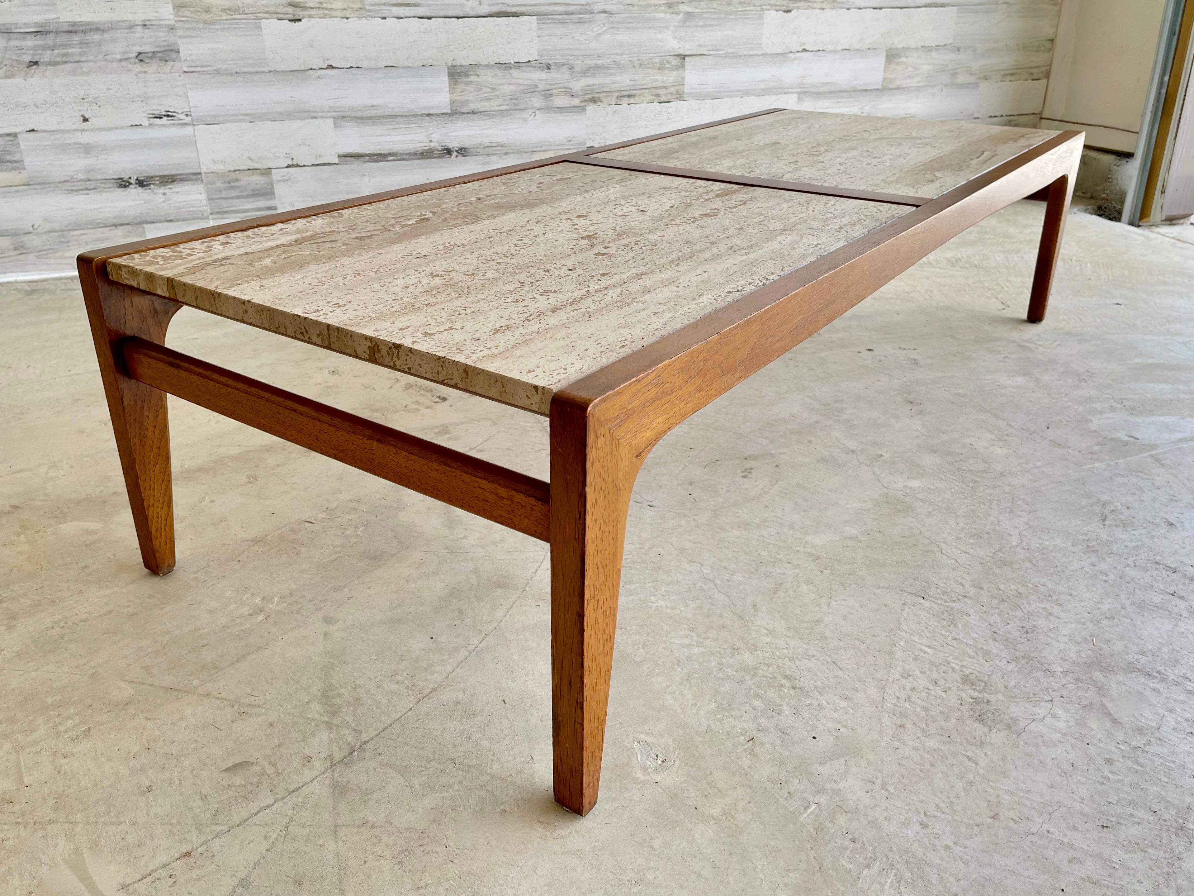 John Van Koert Model K96 walnut and travertine coffee table for Drexels 