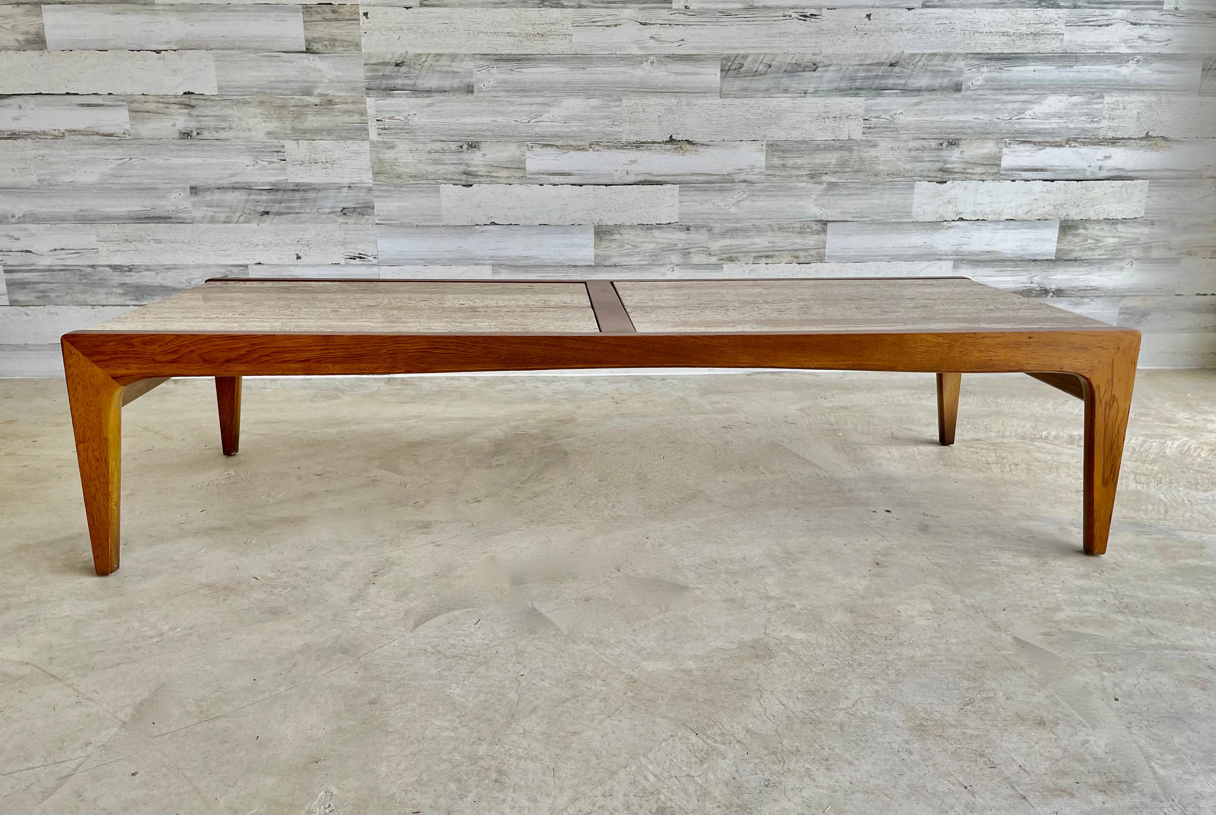 John Van Koert Model K96 Walnut and Travertine Coffee Table for Drexel In Good Condition In Denton, TX