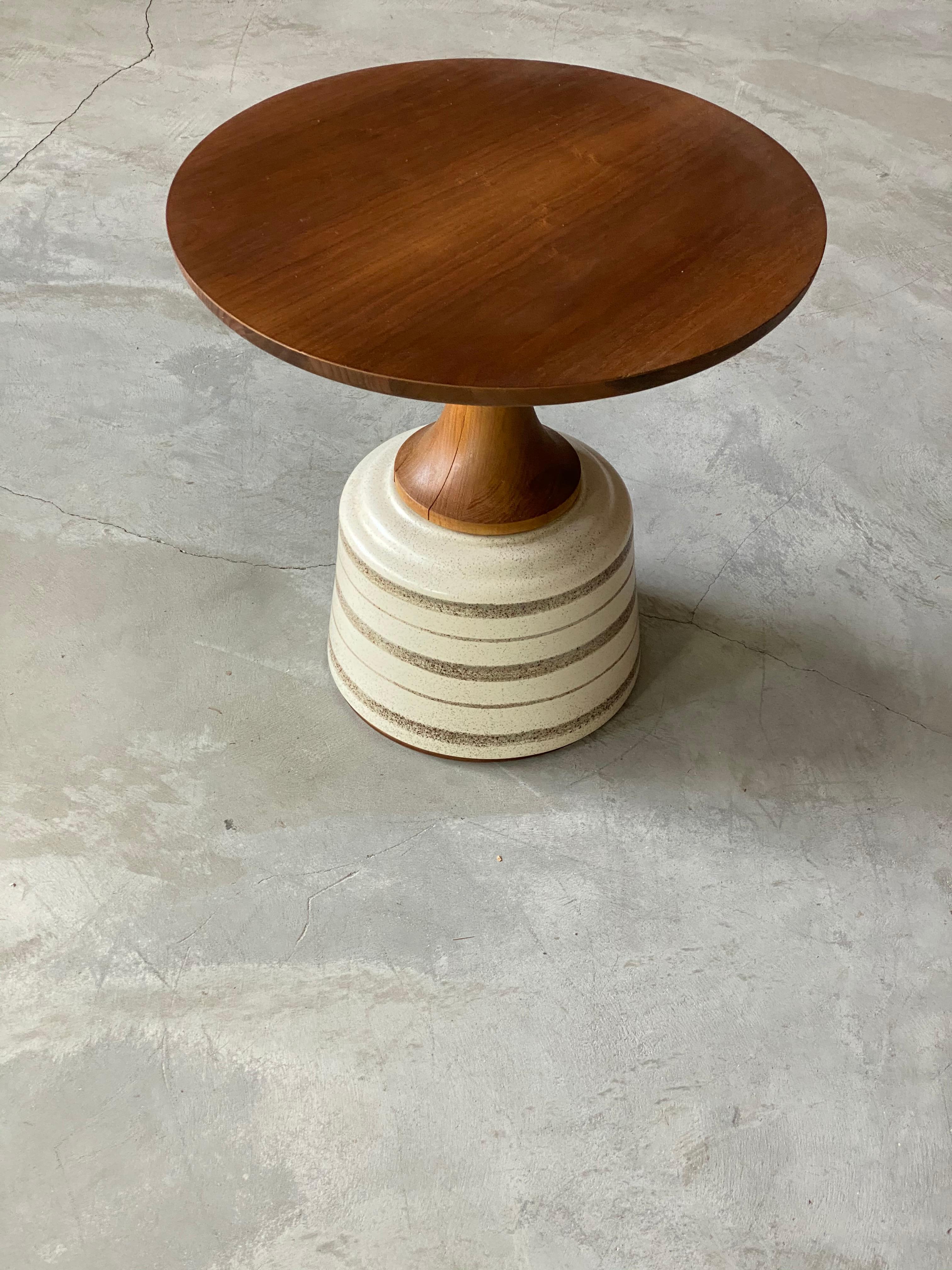 Mid-Century Modern John Van Koert, Side Table, Cherrywood, Glazed Ceramic, Drexel, America, 1956