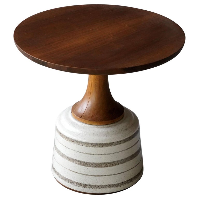 John Van Koert, Side Table, Cherrywood, Glazed Ceramic, Drexel, America, 1956 For Sale