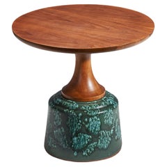 John Van Koert, Side Table, Walnut, Green Glazed Ceramic, Drexel, USA, 1950s