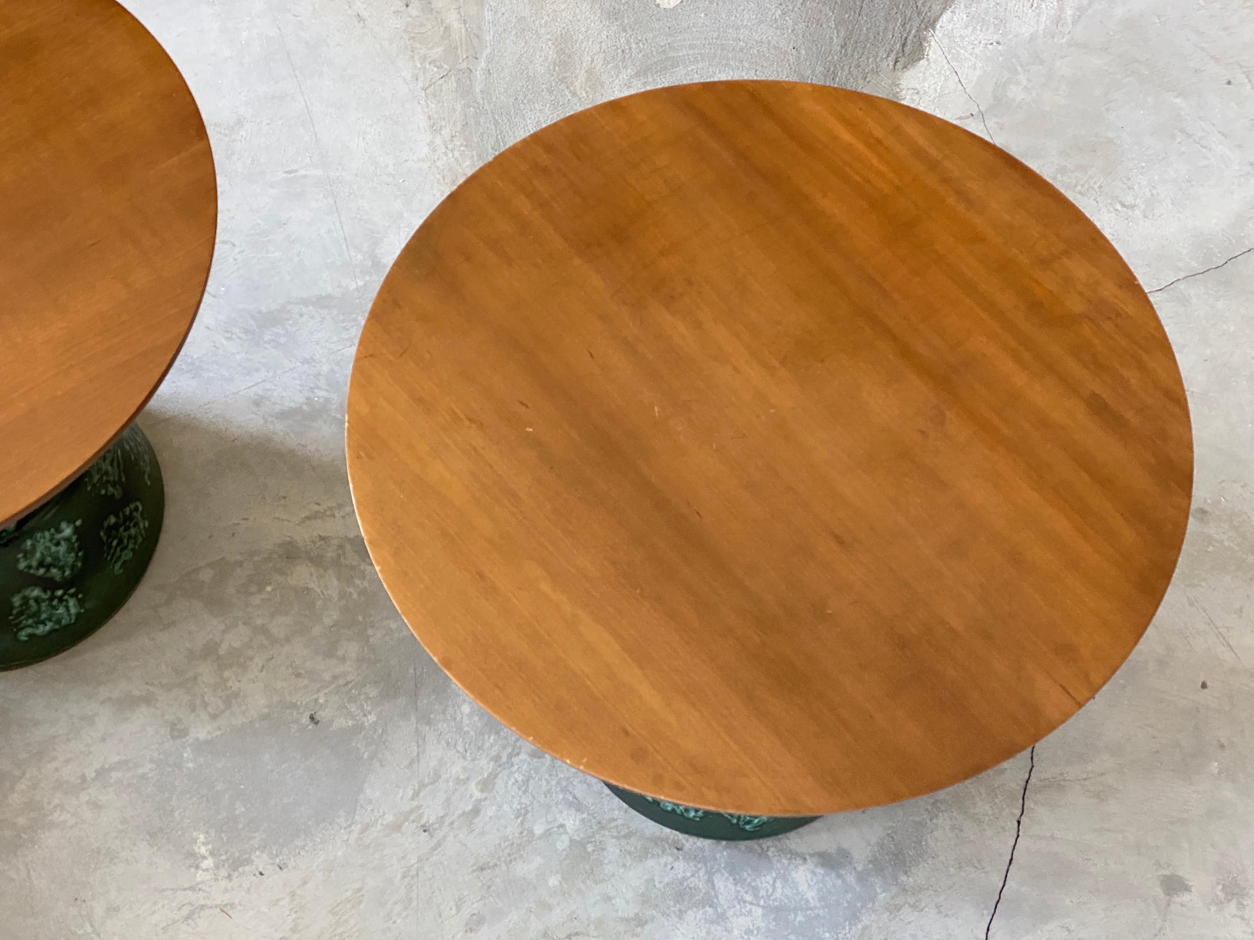 American John Van Koert, Side Tables, Cherrywood, Glazed Ceramic, Drexel, America, 1956