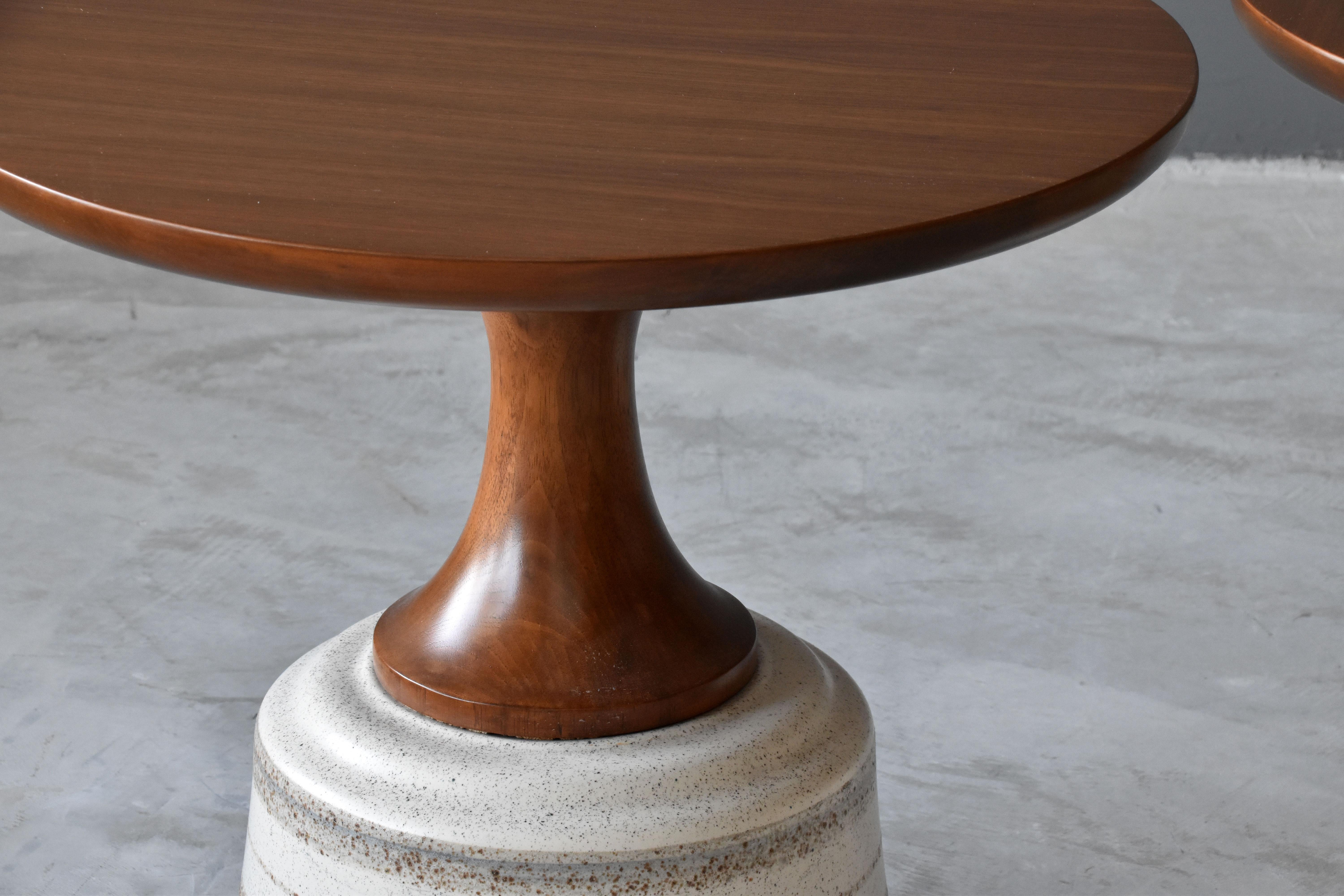 John Van Koert, Side Tables, Cherrywood, Glazed Ceramic, Drexel, America, 1956 In Good Condition In High Point, NC