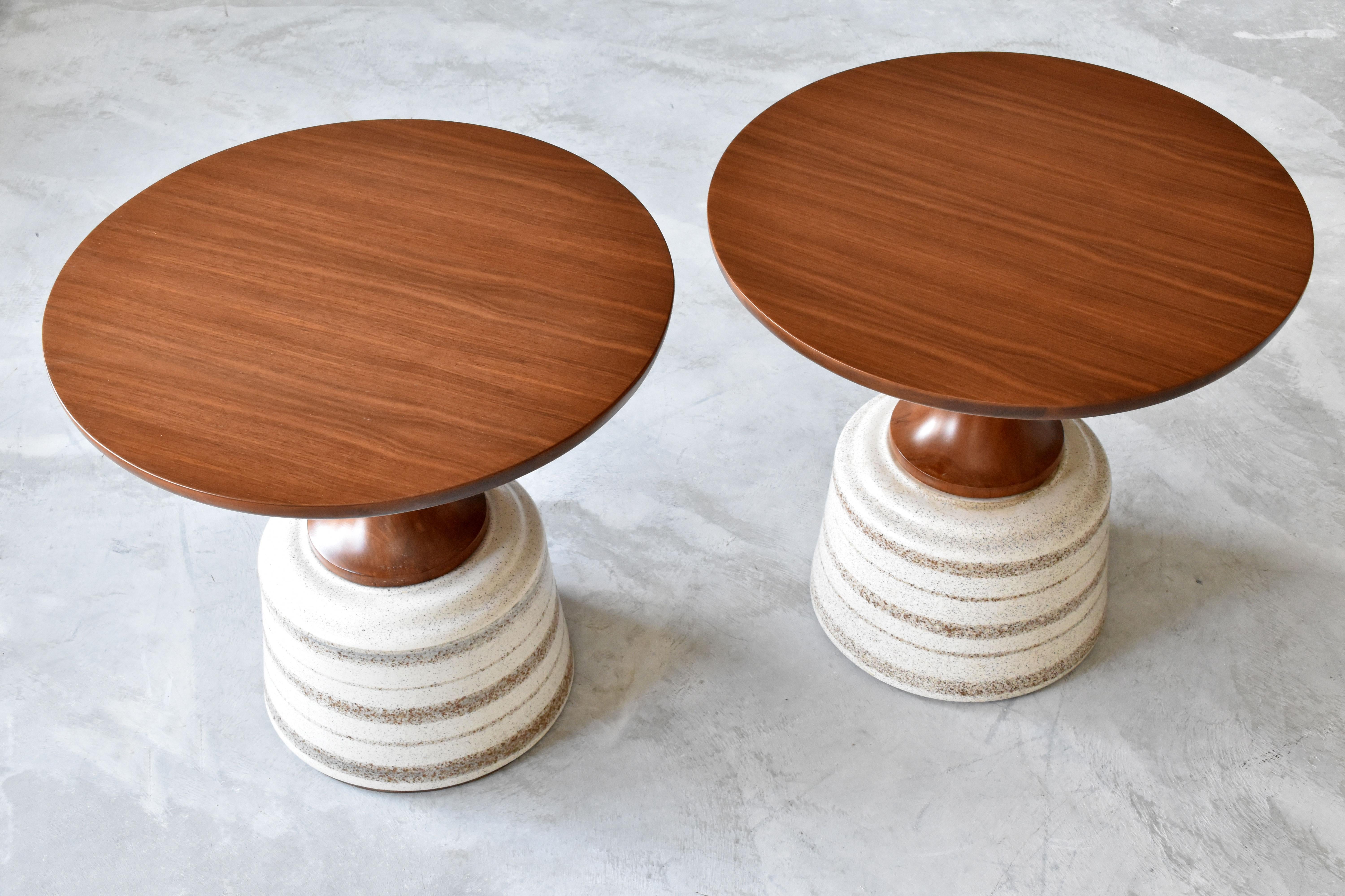 Mid-20th Century John Van Koert, Side Tables, Cherrywood, Glazed Ceramic, Drexel, America, 1956