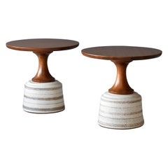 Retro John Van Koert, Side Tables, Cherrywood, Glazed Ceramic, Drexel, America, 1956