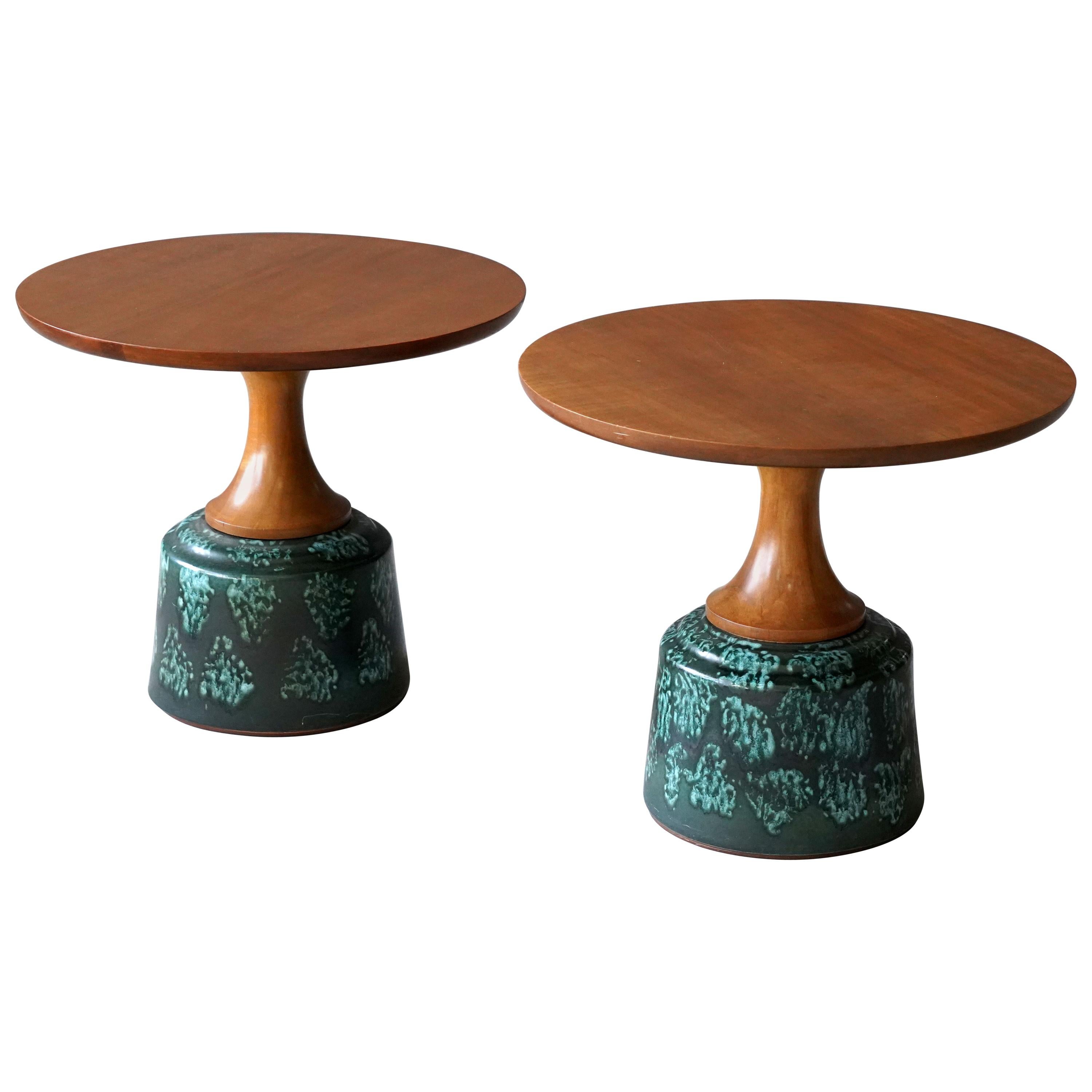 John Van Koert, Side Tables, Cherrywood, Glazed Ceramic, Drexel, America, 1956