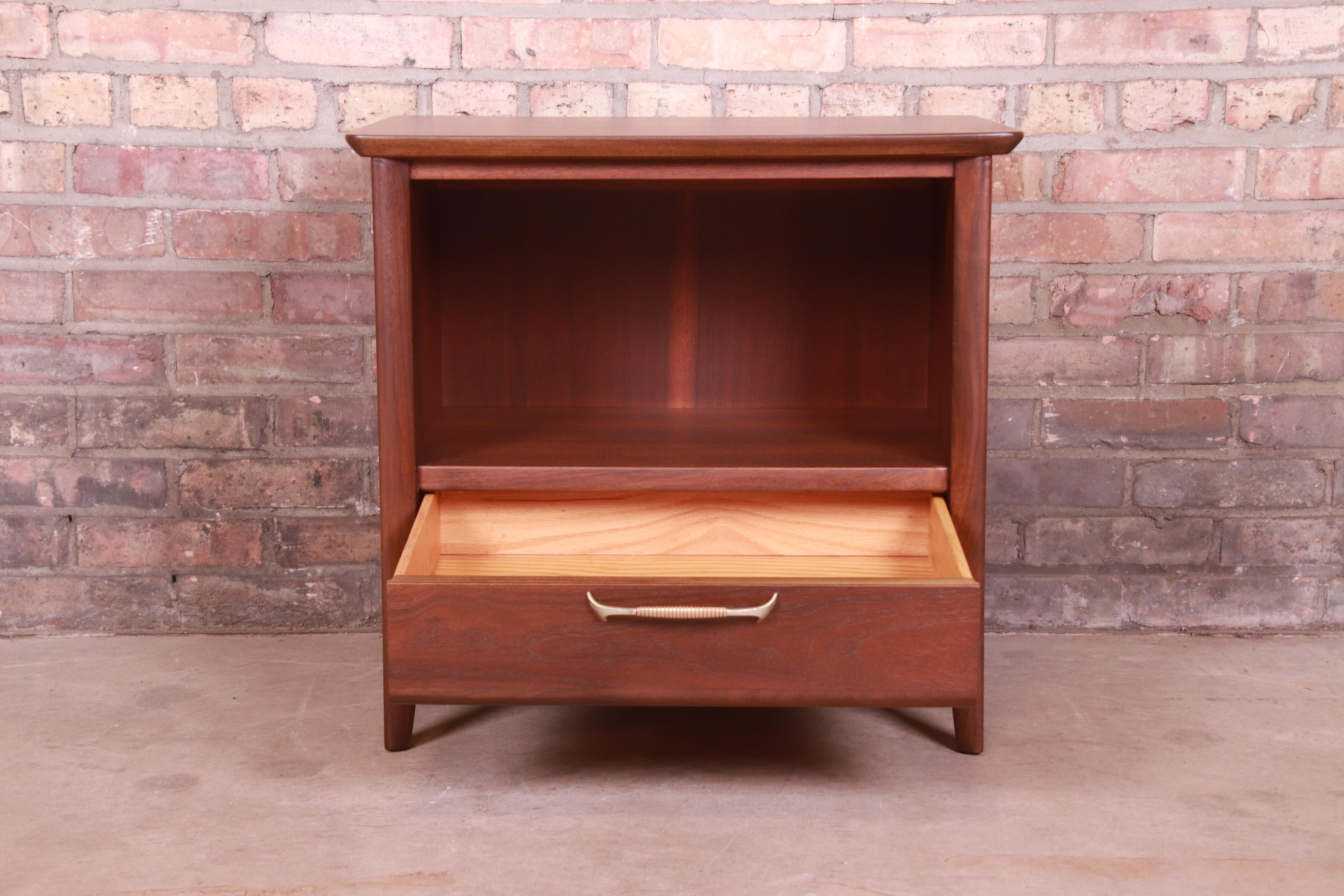 John Van Koert Style Mid-Century Modern Sculpted Walnut Nightstand, Refinished 1