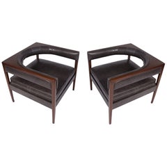John Van Koert Walnut and Leather Lounge Chairs