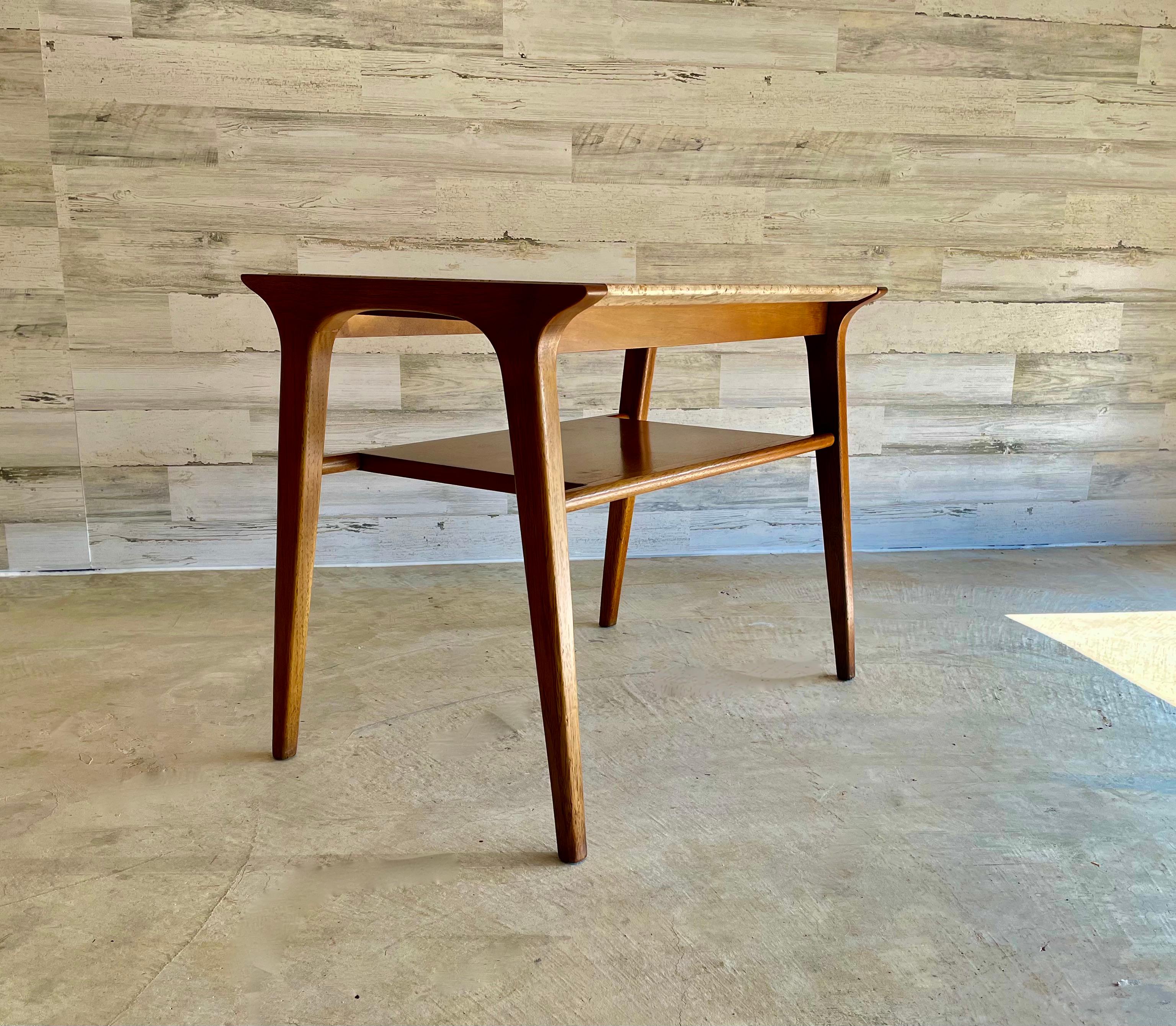 John Van Koert Walnut and Travertine Side Table for Drexel 2