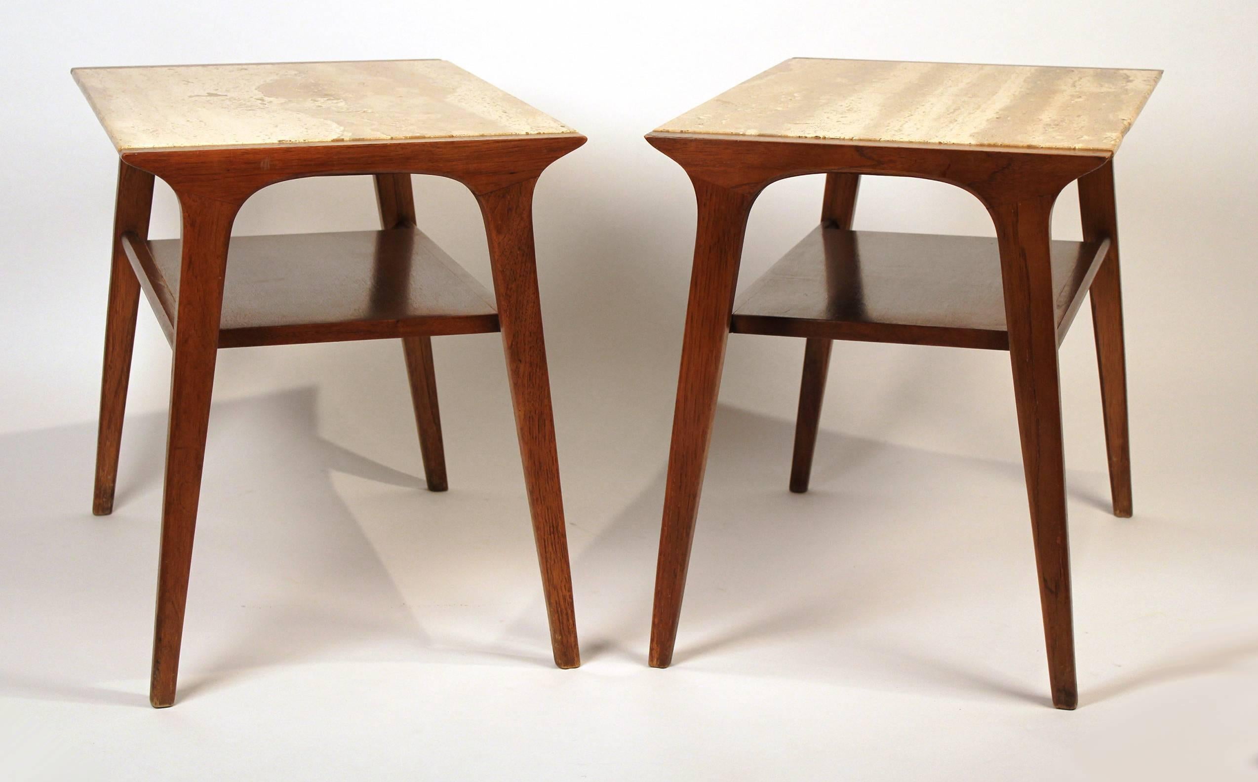 John Van Koert Walnut and Travertine Side Tables for Drexel 1