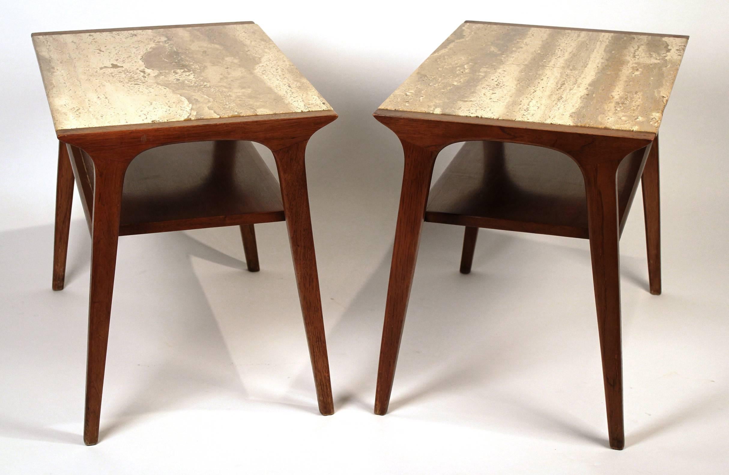 John Van Koert Walnut and Travertine Side Tables for Drexel 2