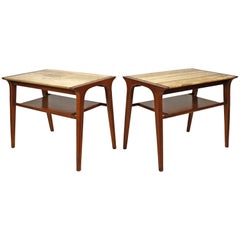 John Van Koert Walnut and Travertine Side Tables for Drexel