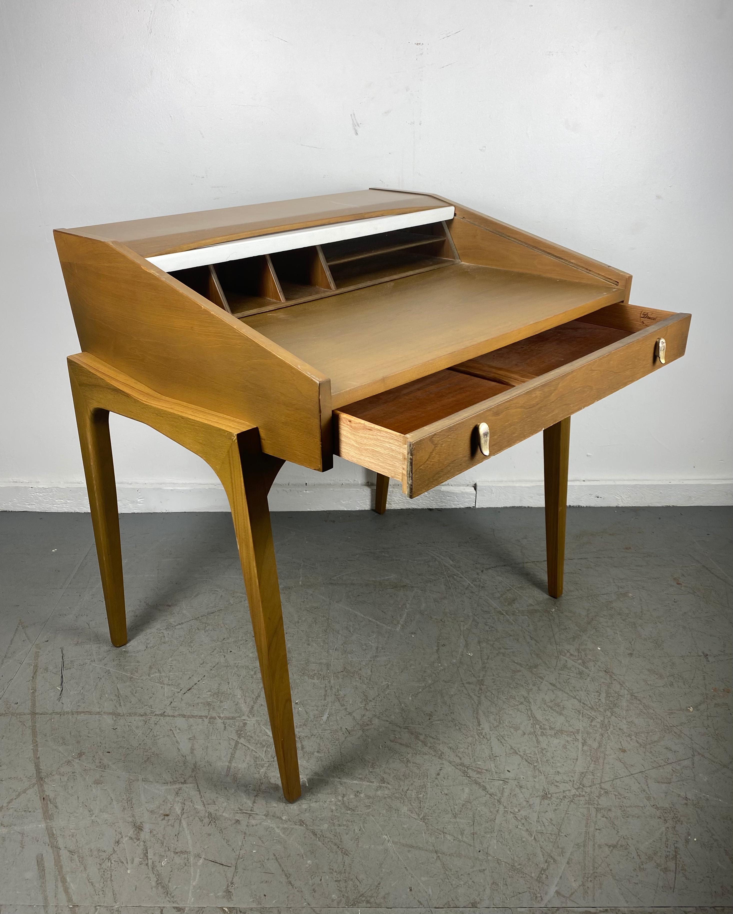 Mid-Century Modern John Van Koert Writing Desk for Drexel, Tambour Roll Top