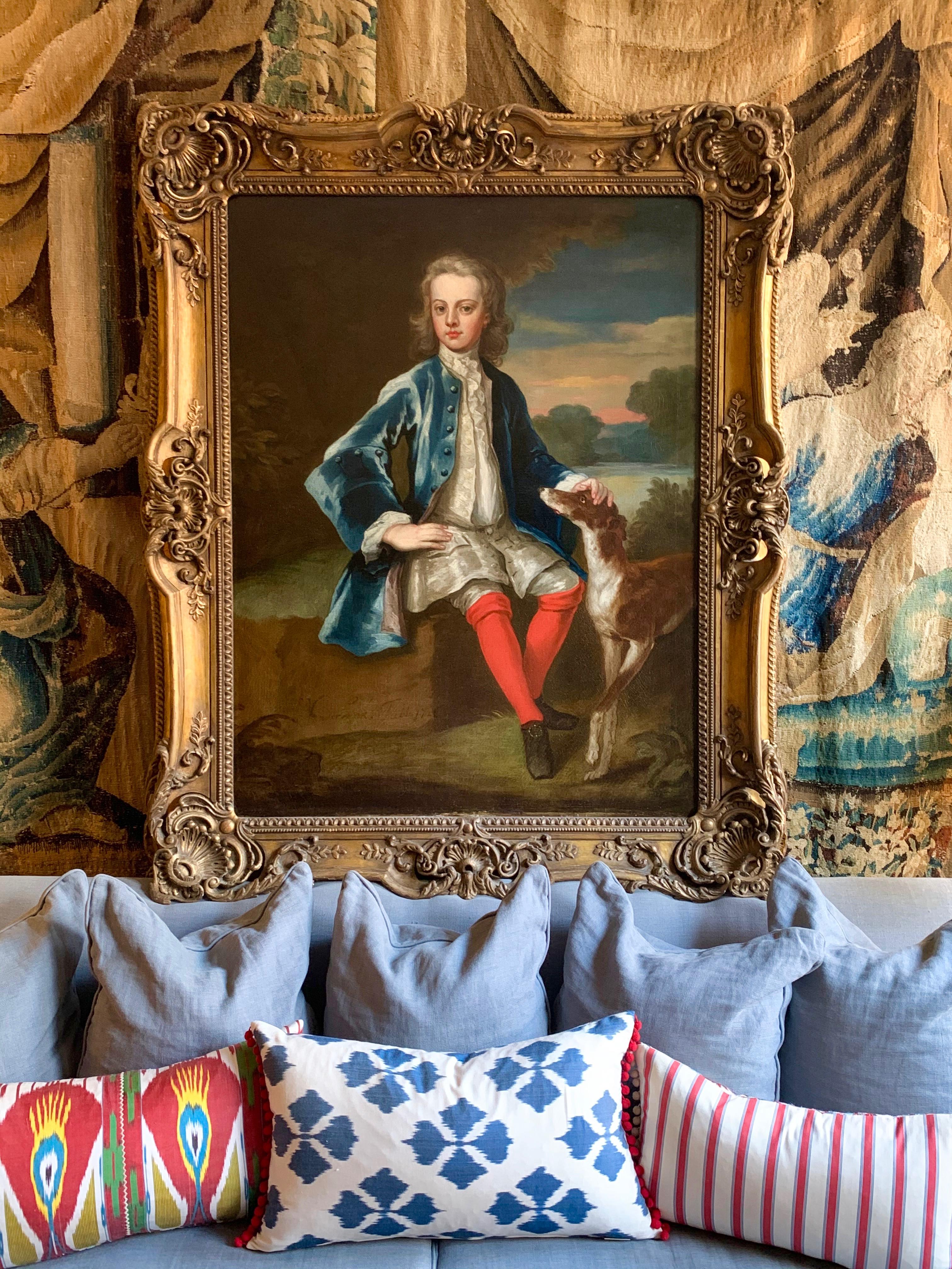 18th Century English Portrait of a Gentleman in a Blue Coat with his Dog For Sale 5