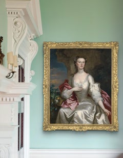 Portrait d'une dame Robe de soie blanche et draperie rouge, signé et daté de 1739 Vanderbank