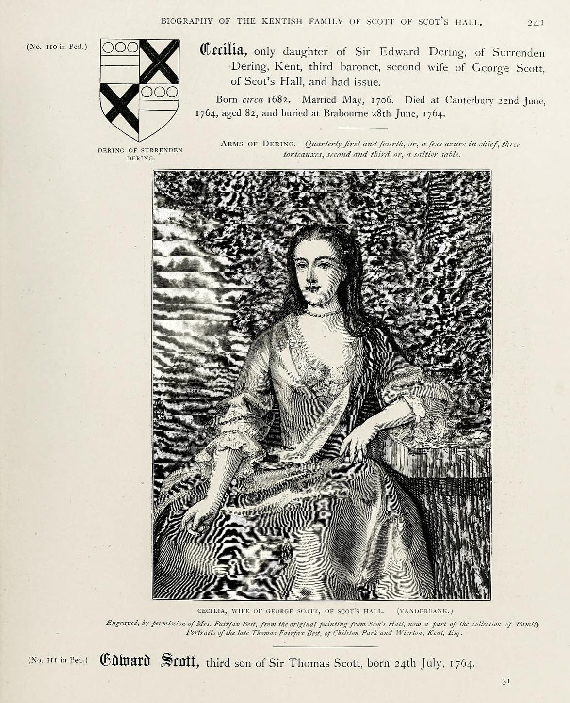 Portrait of Cecilia Scott (1682-1764) c.1728, Manor House Provenance - Black Portrait Painting by John Vanderbank